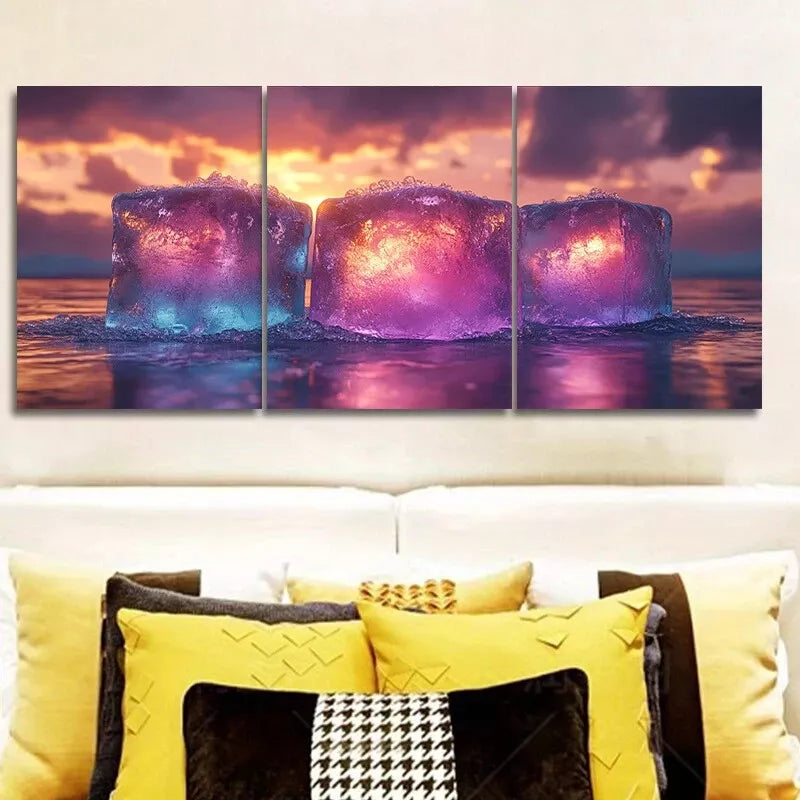 3-Piece Coastal Landscape Wall Art Set - Ice Cube Design Framed Canvas 40x60cm | High Quality Print | 100% Australian Made | Ready to Hang | Perfect for Living Room, Bedroom & Office Decor