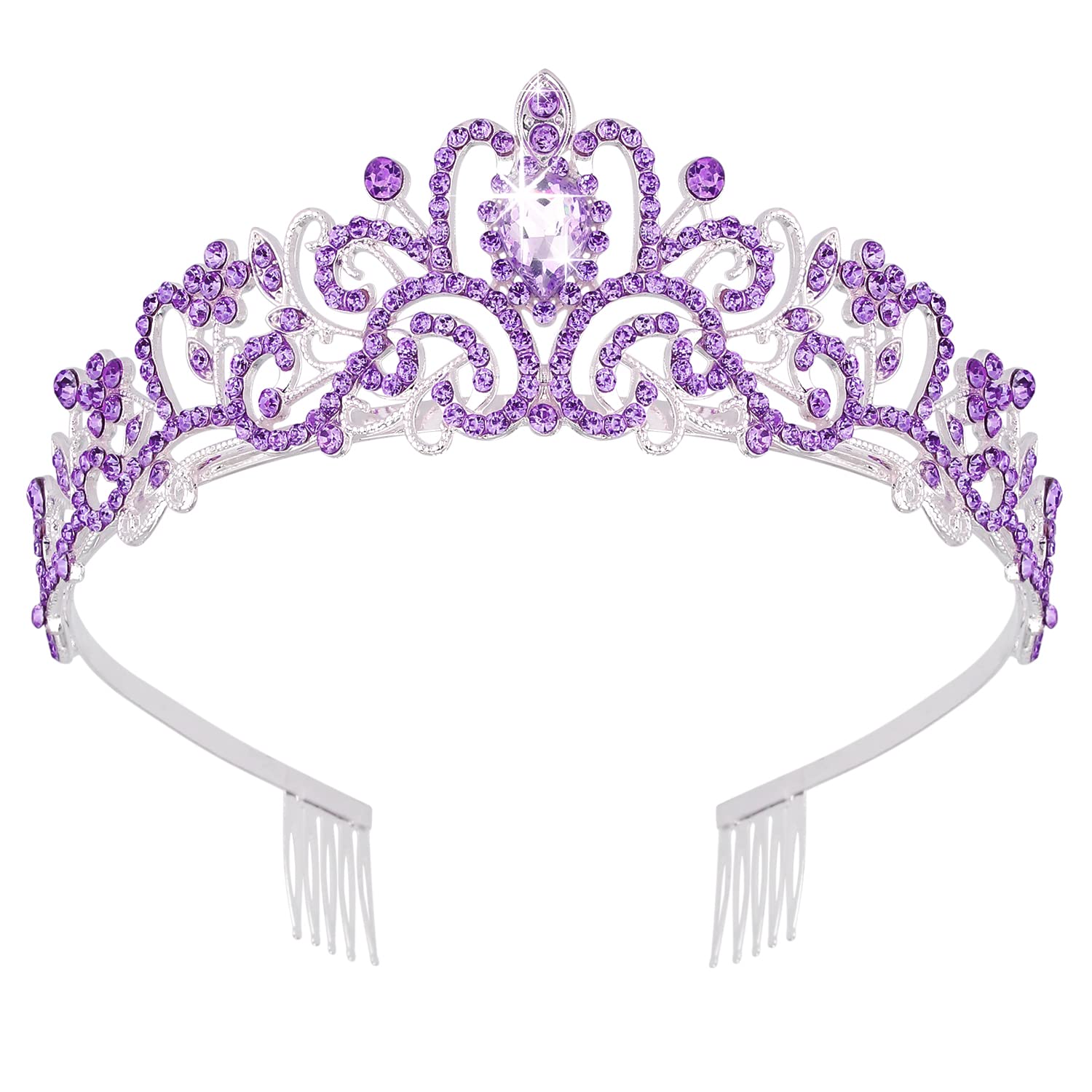 Elegant Silver Tiara for Women with Light Purple Crystals - Princess Crown with Combs for Girls, Bridal Wedding, Prom, Birthday Party Headpiece | Perfect for Weddings, Proms, Pageants, and Special Occasions