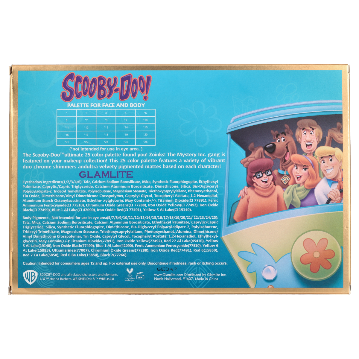 Scooby Doo x Glamlite 25 Color Eyeshadow Palette - Vibrant Makeup Set for Halloween, Cosplay & Themed Parties | Cruelty-Free & Vegan
