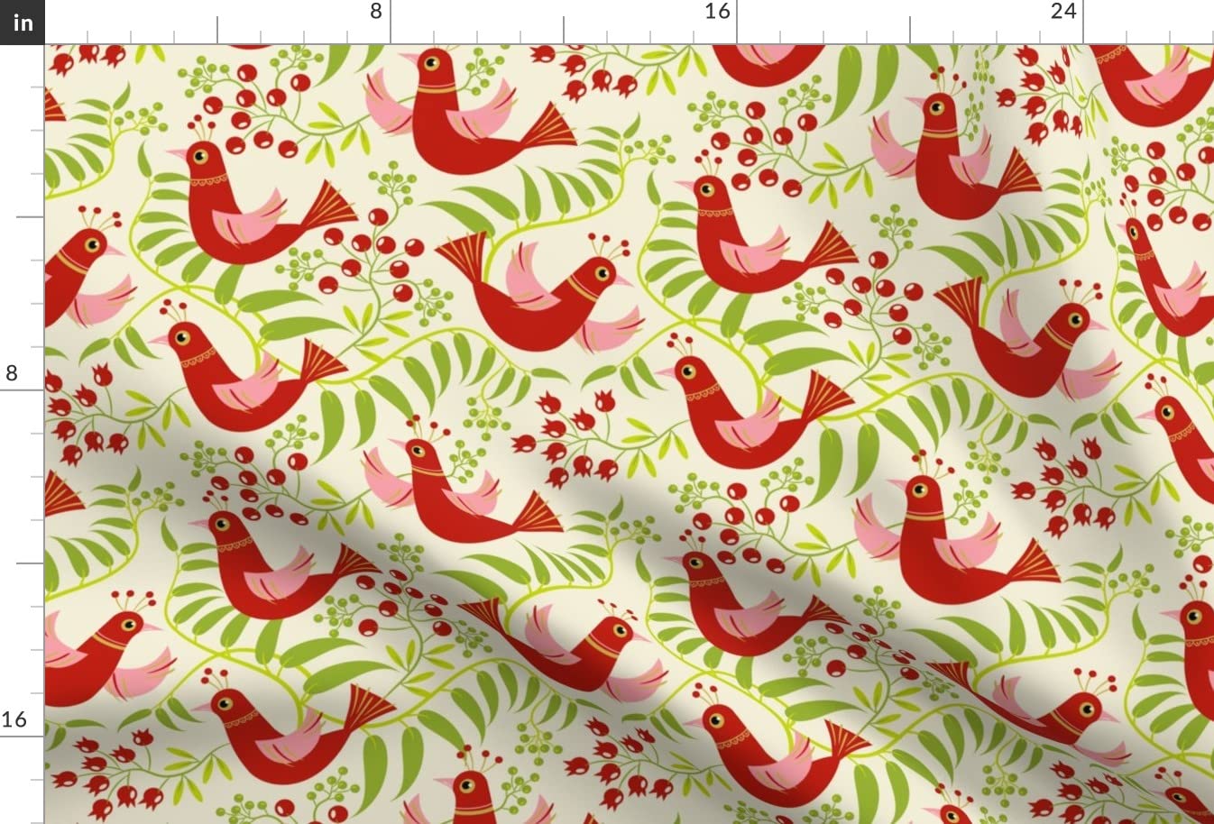 Birds Berries Blooms Holiday Christmas Printed Minky Fabric Fat Quarter - Soft Plush Fabric for Sewing Baby Blankets, Quilts, and DIY Projects - Perfect for Holiday Decor, Home Decor, and Gift Making