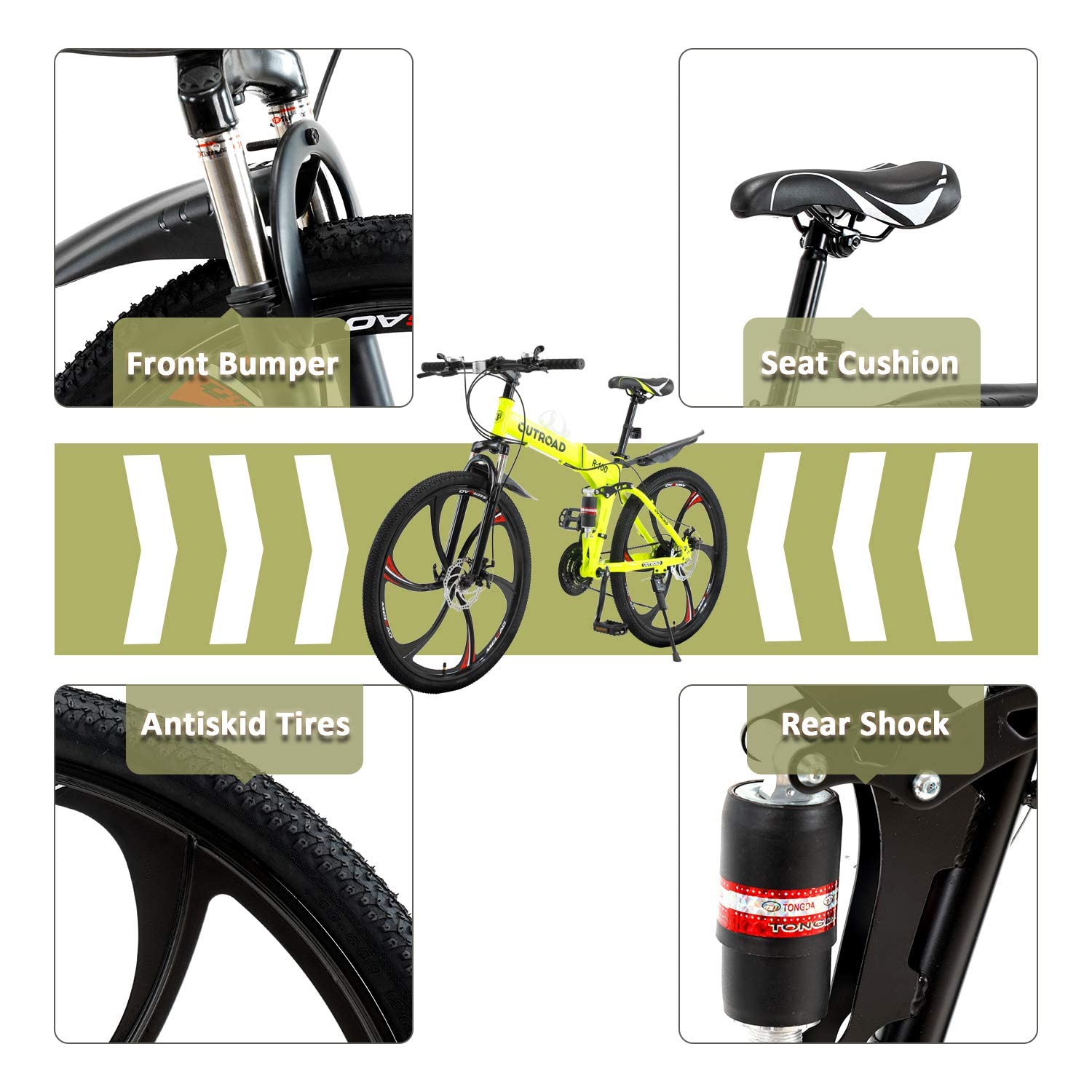 26 Inch Folding Mountain Bike for Adults - Carbon Steel Frame, 21 Speed Gears, Dual Disc Brake & Suspension - Easy Assembly Bicycle for Men & Women (Black/Green/Orange) - Perfect for Commuting, Trail Riding & Outdoor Adventures