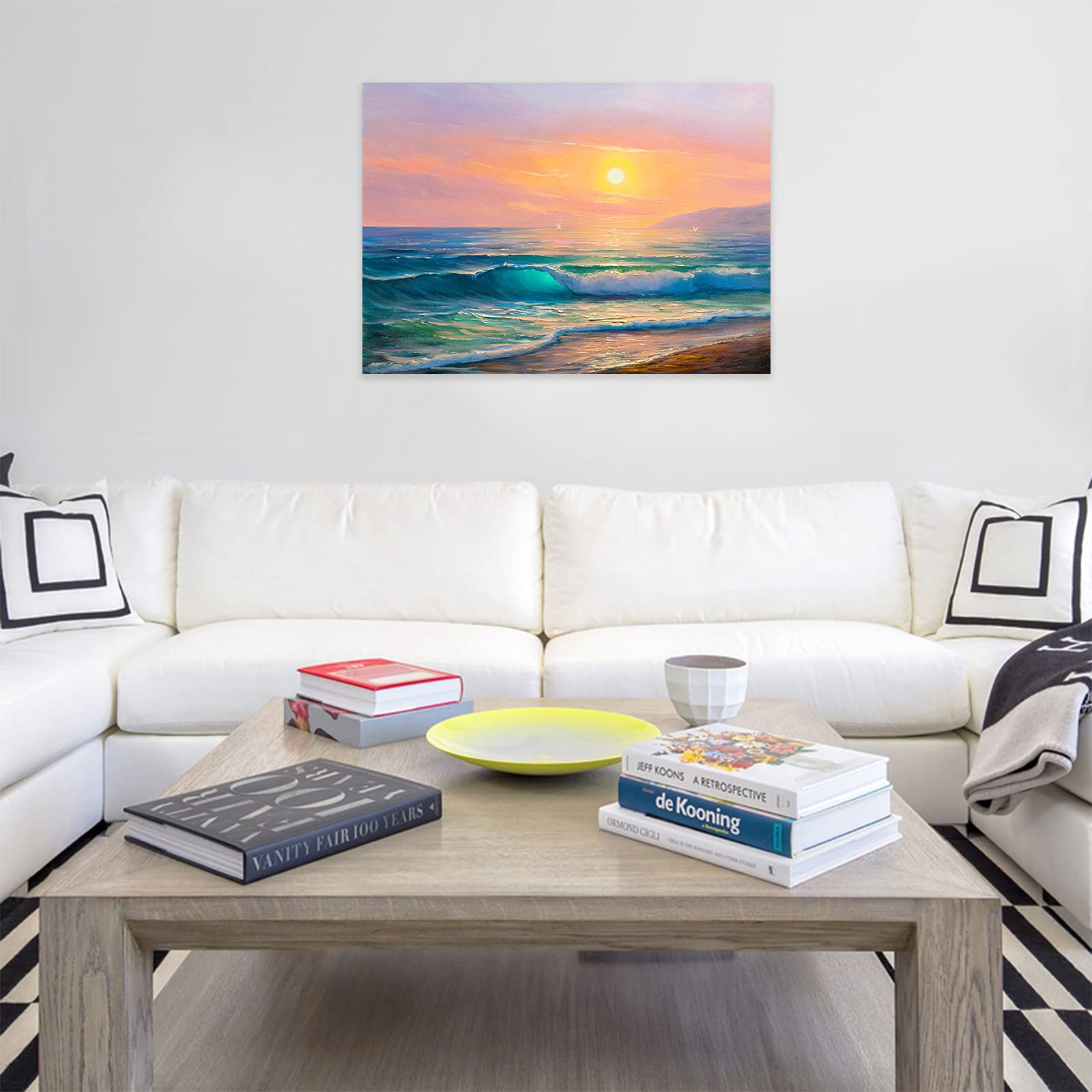 Blue Sea Seascape Waves Canvas Wall Art - Stretched Framed Ocean Painting for Bathroom & Bedroom Decor - Ready to Hang Abstract Beach Artwork (28x40 Inches) - Perfect for Coastal Home Decor, Beach House Accents, and Relaxing Spa-Like Atmosphere