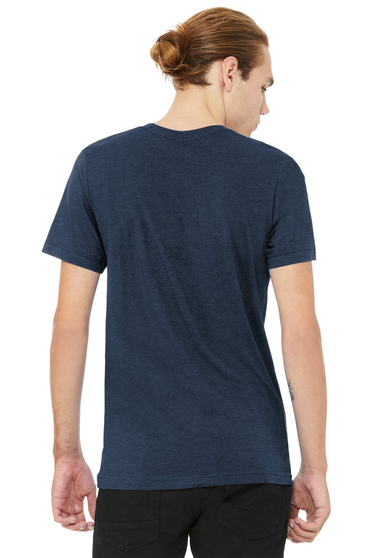 Bella Canvas Unisex Heather V-Neck T-Shirt - Soft Cotton Jersey Tee for Men & Women - Navy Blue - Perfect for Casual Wear, Layering & Everyday Comfort