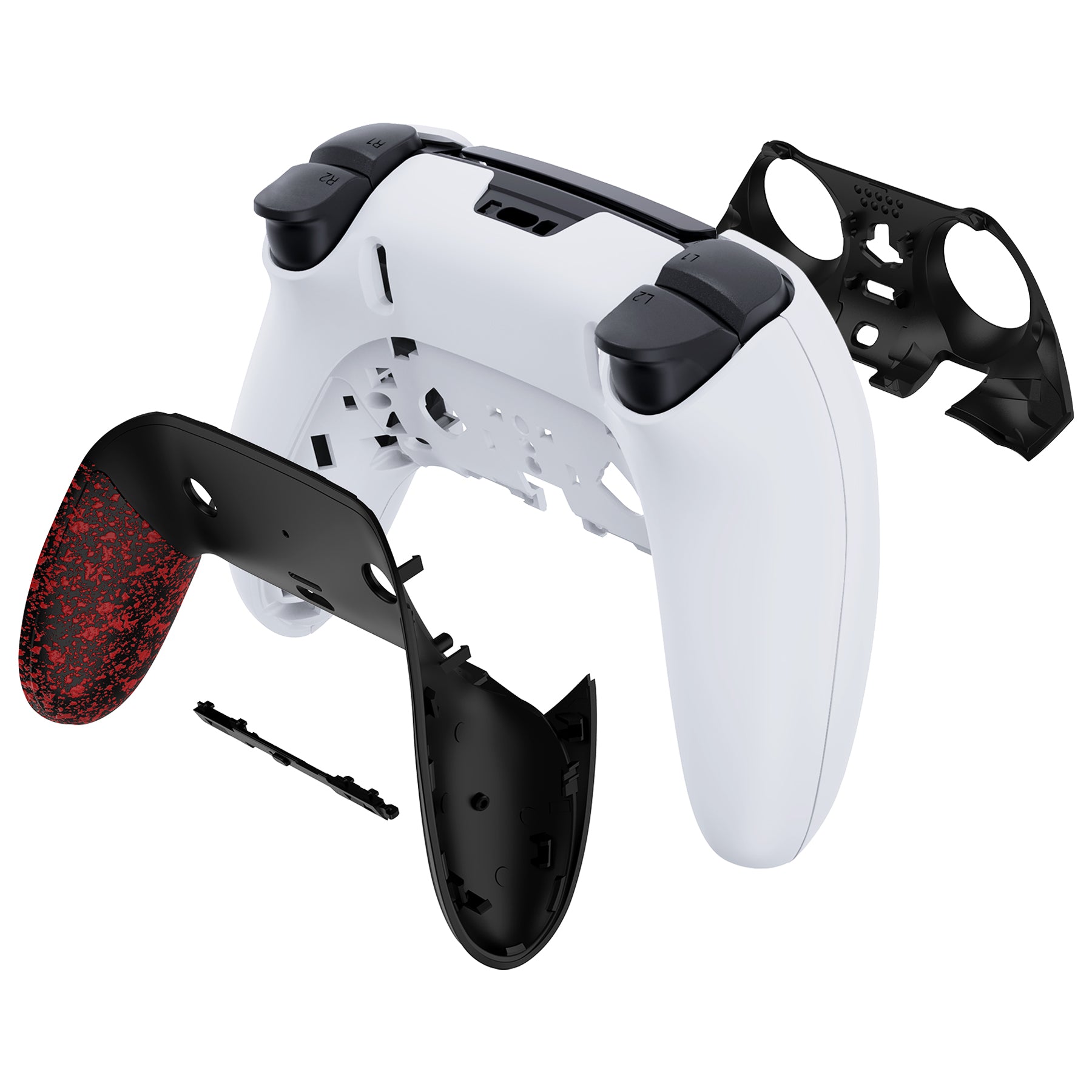 eXtremeRate Textured Red Top Bottom Shell Cover for PS5 Edge Controller - DIY Replacement Front & Back Clip, Custom Plates (CXQEGP014) - Perfect for Gaming, Customization & Controller Protection