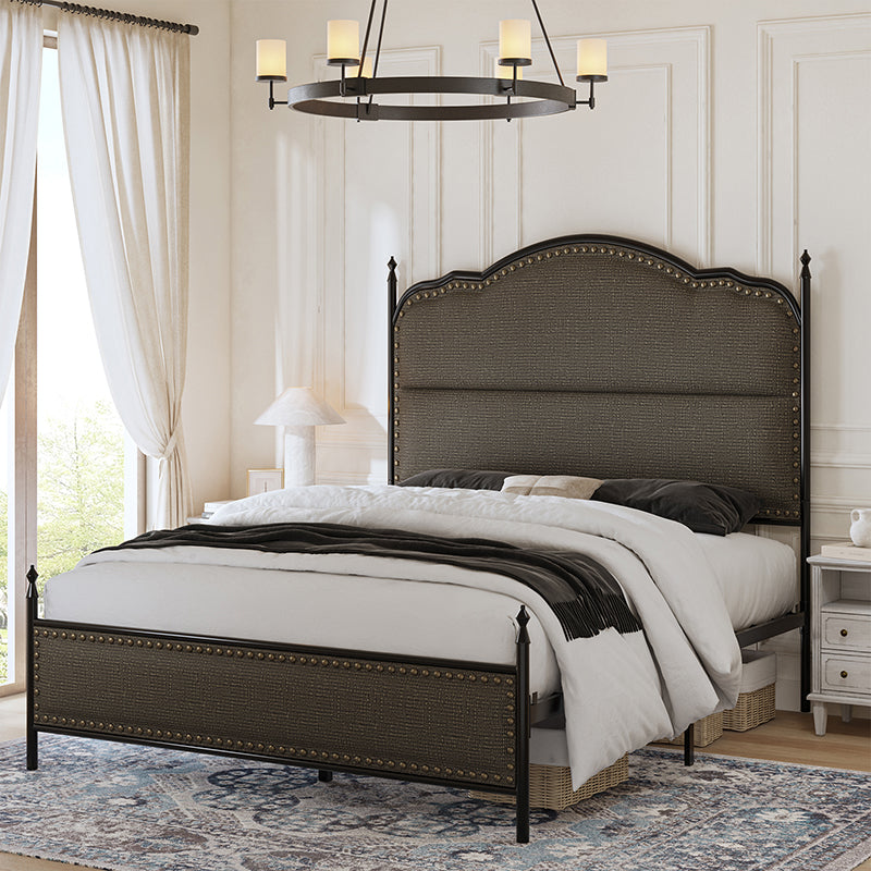 Ernesto 61 Industrial King & Queen Size Platform Bed Frame - Modern Metal & Wood Design for Bedroom, Guest Room, Loft or Studio Apartment