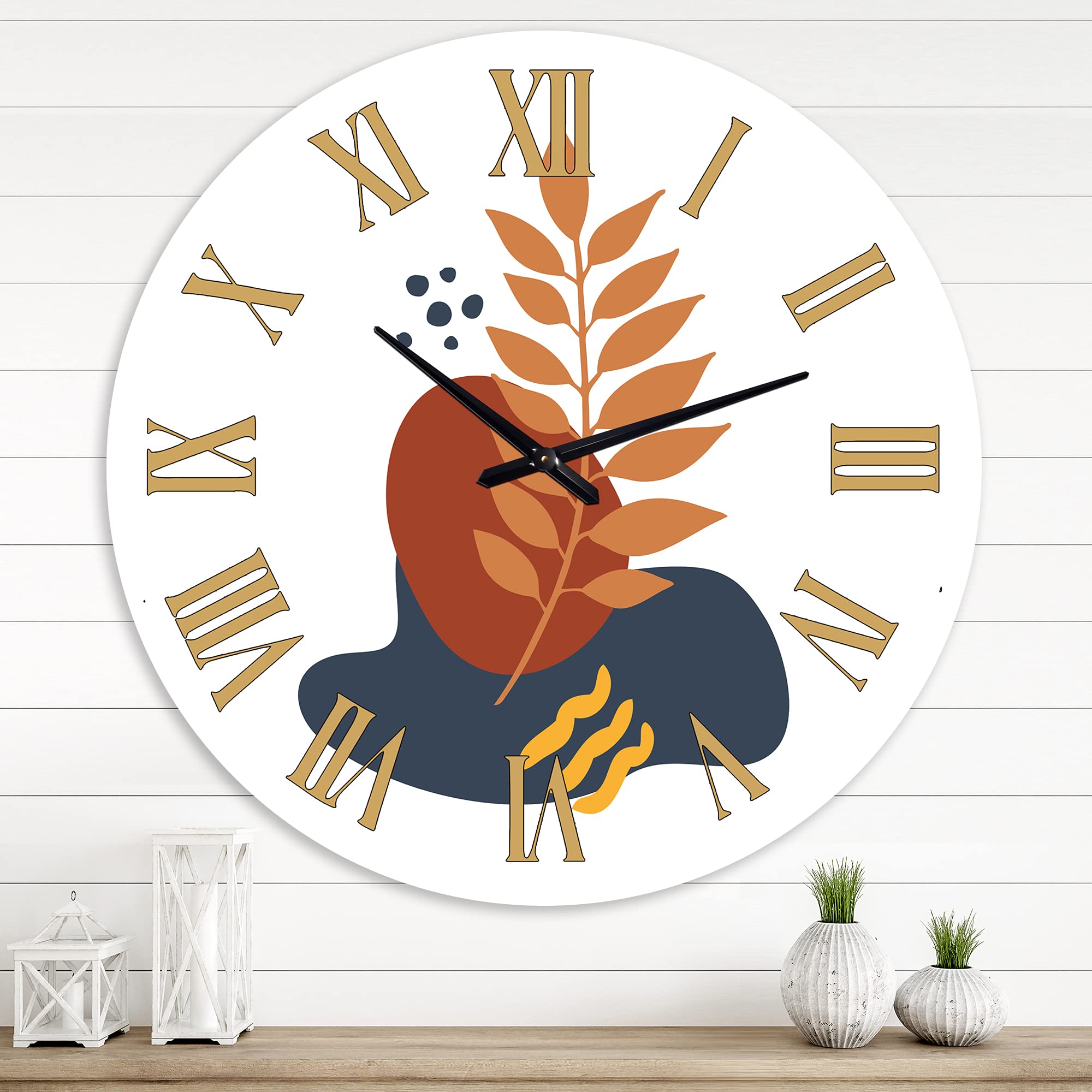 Abstract Flowers Minimal Shapes VIII - Large Modern Wall Clock for Kitchen Decor | Floral & Botanical Design | Perfect for Home, Office & Living Room