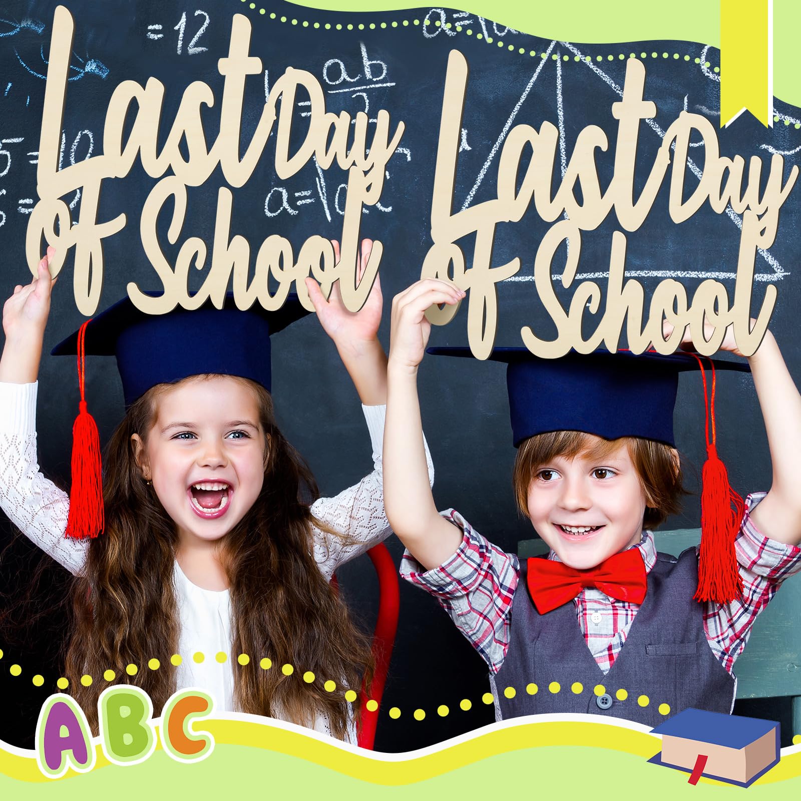 2 Pack First and Last Day of School Sign - Wooden Reusable Photo Booth Props for Back to School, Preschool, Kindergarten Classroom Decor - Perfect for School Memories, Graduation Parties & Yearbook Photos