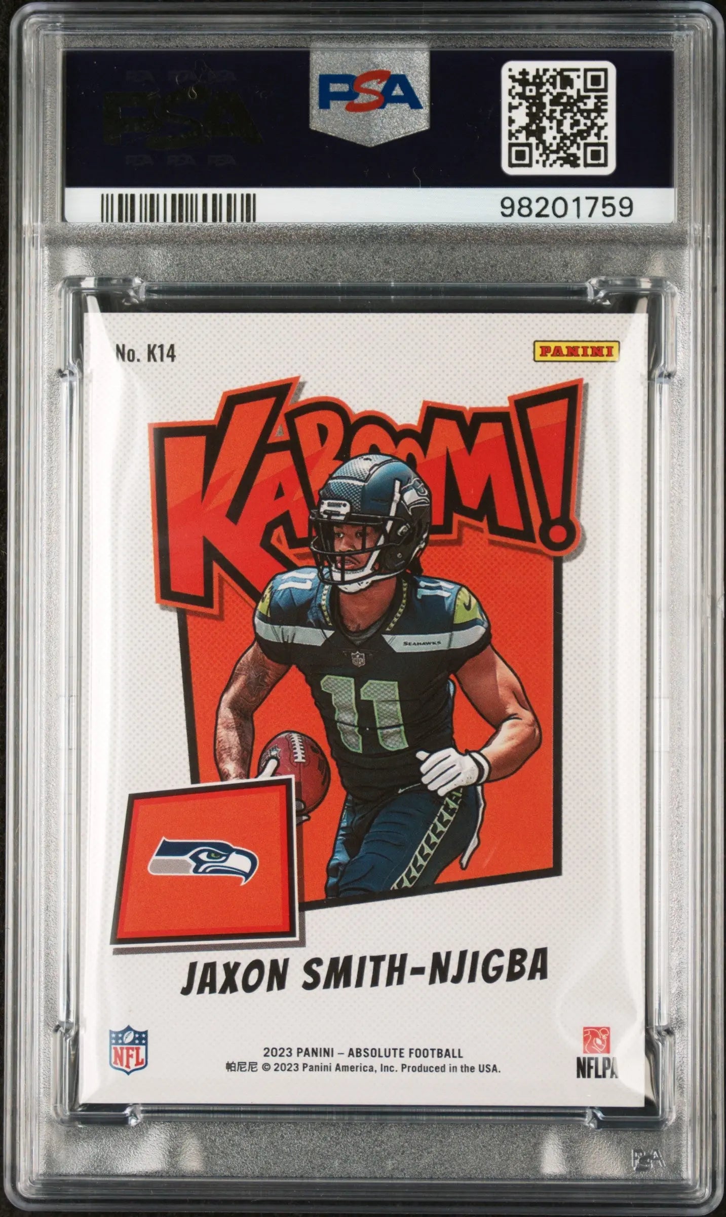 2023 Panini Absolute Kaboom! Vertical Jaxon Smith-Njigba RC Rookie Card PSA 9 #K14 - Perfect for Sports Collectors & NFL Fans, Great for Display or Investment