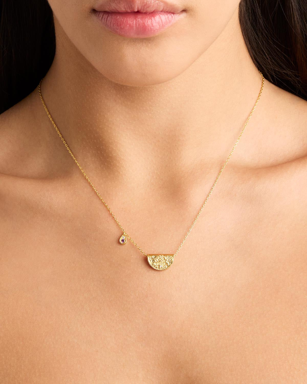 18K Gold Vermeil Lotus Birthstone Necklace - February Amethyst | Elegant Jewelry Gift for Women, Valentine's Day, Anniversary & Special Occasions