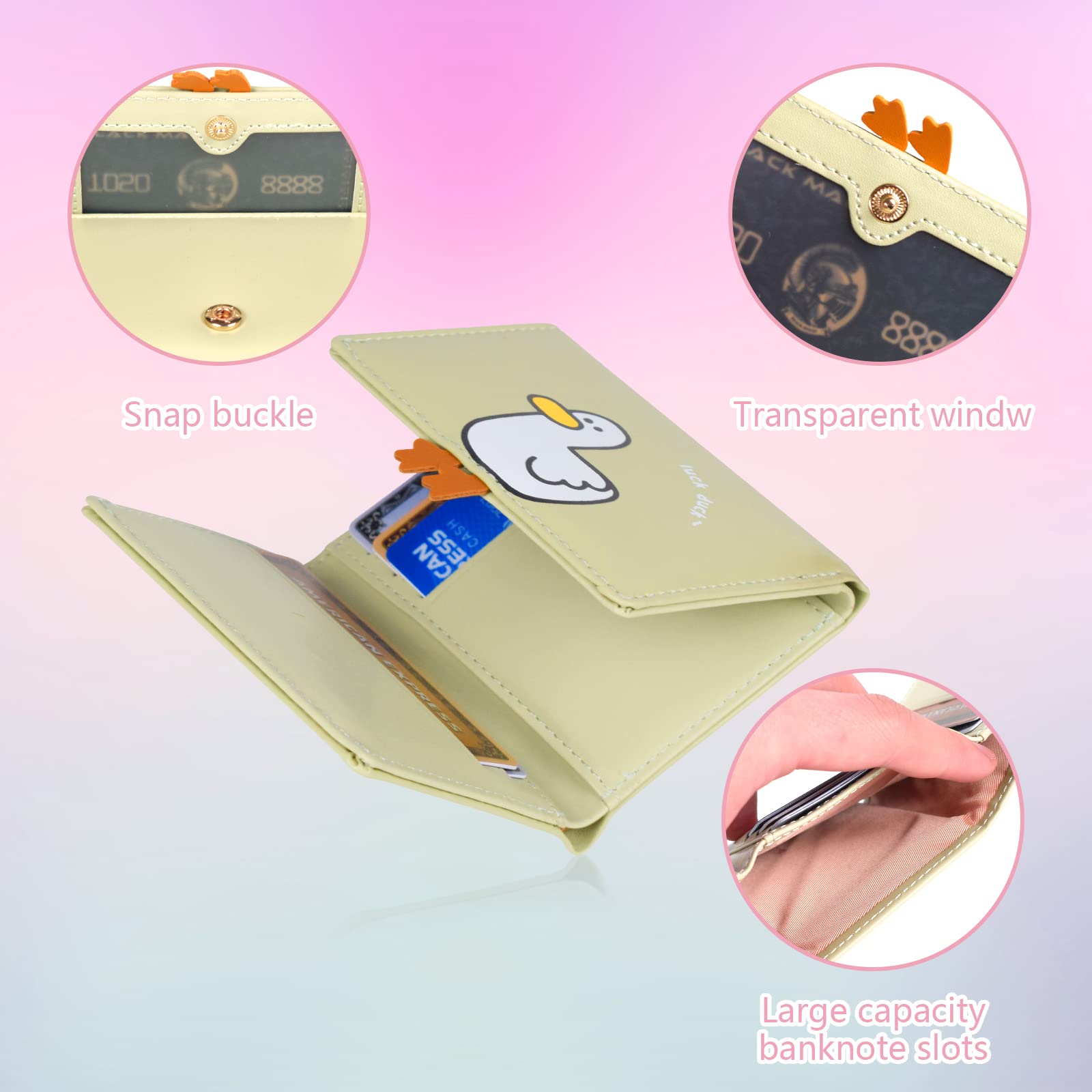 Cute Duck Print Tri-Fold Wallet for Women - Compact Leather Purse with ID Window, Cash Pocket & Card Slots - Perfect for Everyday Use, Travel, and Gifts (Green)