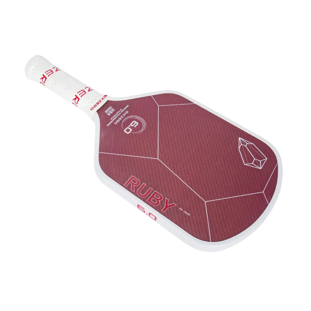 Six Zero Ruby 14MM Premium Carbon Fiber Pickleball Paddle - Lightweight & Durable for Competitive Play, Outdoor & Indoor Court Games, Perfect for Beginners & Advanced Players