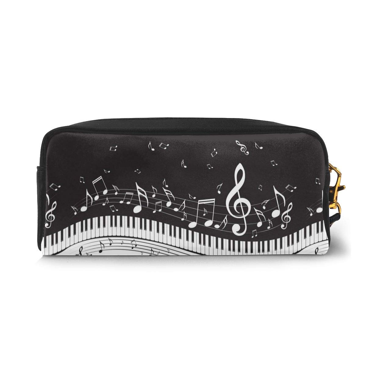 Black PU Music Note Makeup Bag - Waterproof Travel Toiletry Pouch for Women | Perfect for Cosmetics & Pencils
