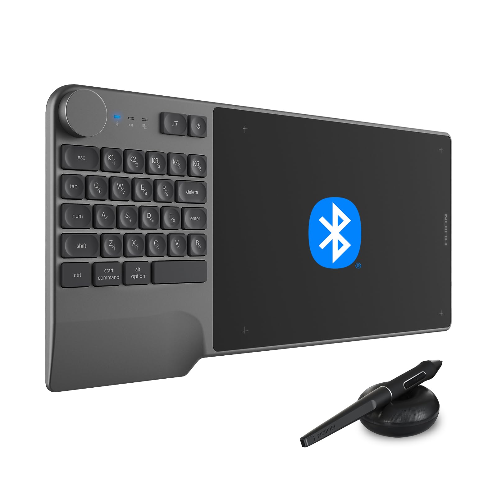 HUION Inspiroy Keydial KD200 Wireless Drawing Tablet - 8.9x5.6inch Bluetooth Graphic Tablet with Keyboard Dial, 5 Custom Express Keys & Battery-Free Stylus - Compatible with Windows/Mac/Android - Perfect for Digital Art, Animation & Online Teaching