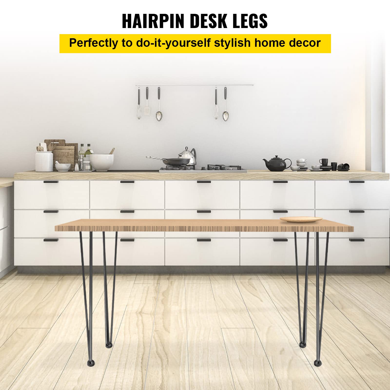VEVOR Hairpin Table Legs 30 Inch Black Set of 4 - Heavy Duty 880lbs Load Capacity (220lbs Each) - 3 Rod Carbon Steel Desk Legs for DIY Furniture, Dining Tables, Benches & Chairs - Perfect for Home Office, Restaurant & Industrial Use