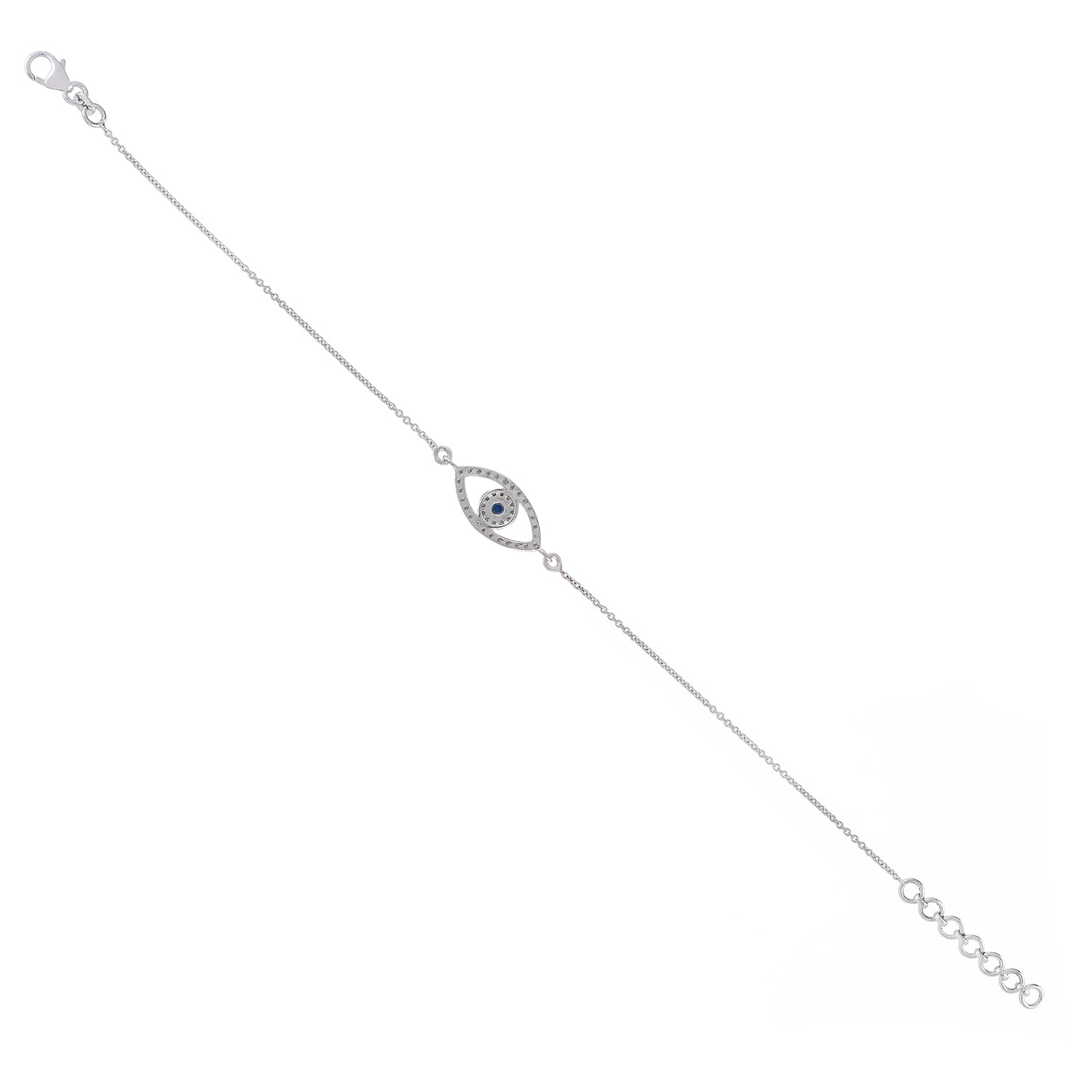 18K White Gold Blue Sapphire & Diamond Evil Eye Bracelet - Pave Bezel Set Design for Protection & Good Luck | Perfect Gift for Women, Birthday, Anniversary, Spiritual Jewelry