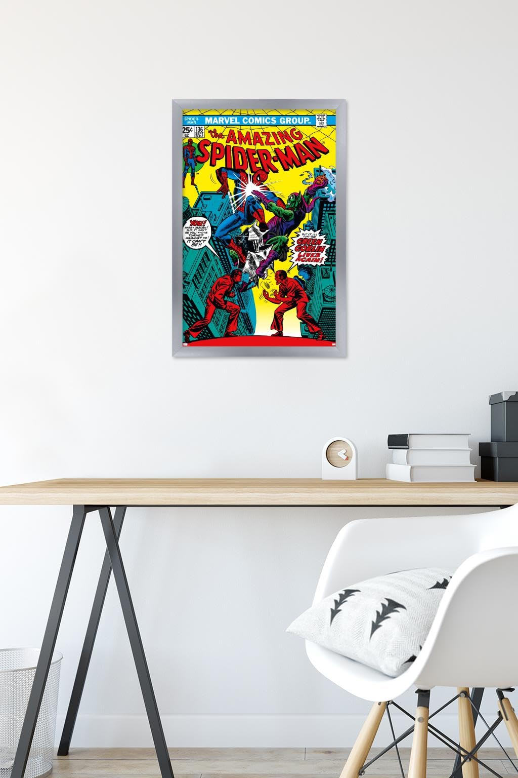 Marvel Comics Green Goblin Wall Poster - The Amazing Spider-Man #136 Art Print, 22.4x14.7 Inches Silver Framed Version - Perfect for Superhero Bedroom Decor, Comic Book Lair & Movie Theater Room
