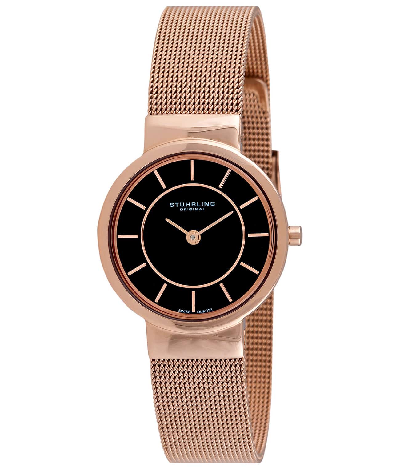 Black Dial / Rose Case / Rose Stainless Steel Bracelet Rose Gold Layered Foldover Buckle
