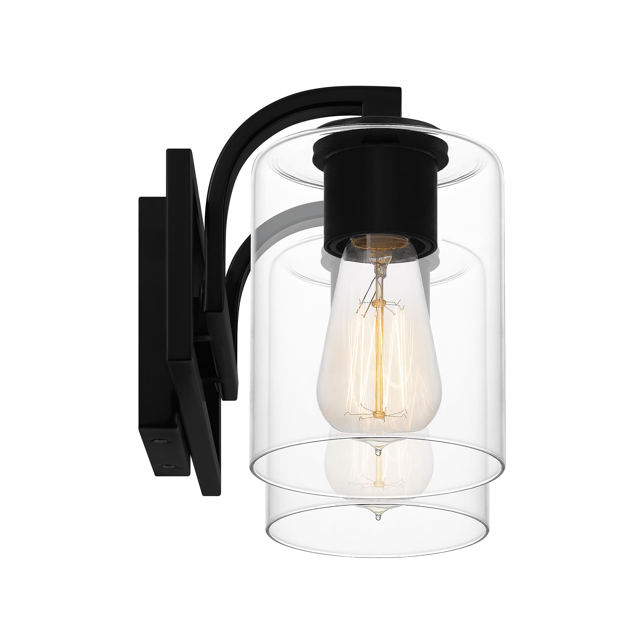 Quoizel Lansdowne 18.25 Inch Modern Bath Vanity Light Fixture - 2-Light Matte Black Wall Sconce with Clear Glass Shade (100W) - Perfect for Bathroom Mirror Lighting, Dresser, Kitchen or Hallway Decoration - Ideal for Modern Home & Spa Style Interior Design