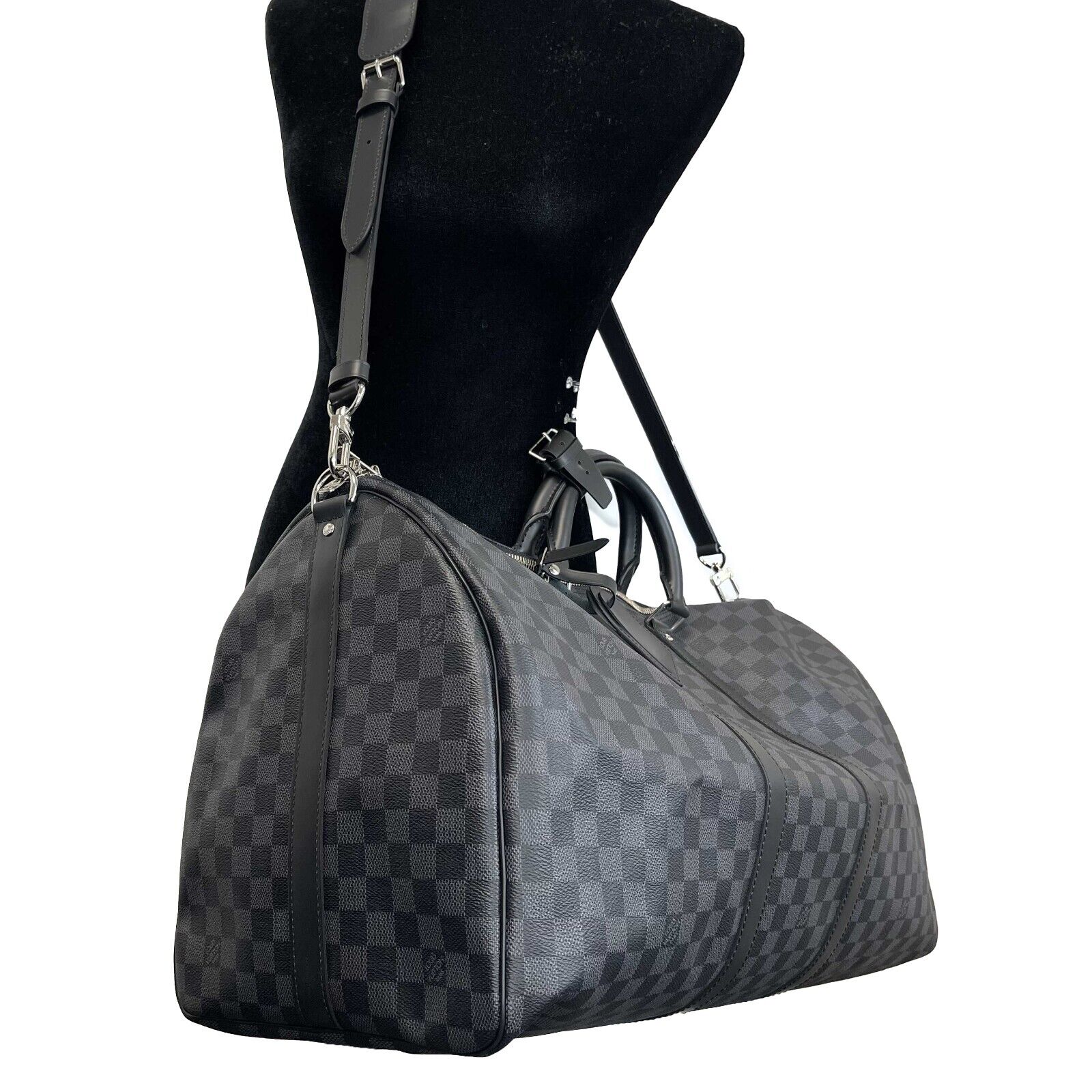 Authentic Louis Vuitton Keepall Bandouliere 55 Monogram Eclipse Duffle Bag with Dust Bag & Original Box - Perfect for Travel, Gym & Weekend Getaways