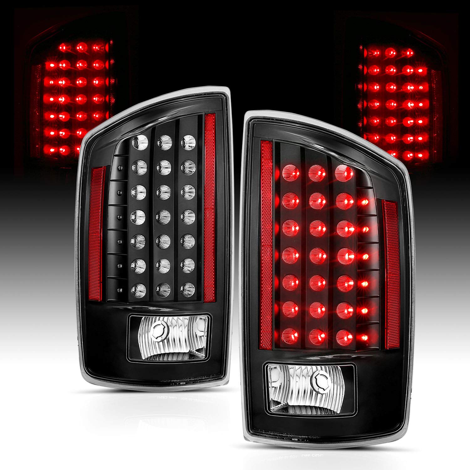 AmeriLite LED Tail Lights for 2007-2008 Dodge Ram 1500 & 2007-2009 Ram 2500/3500 Pickup Truck - Black Replacement Light Set (Pair) - Left & Right Side - Enhance Night Visibility & Safety