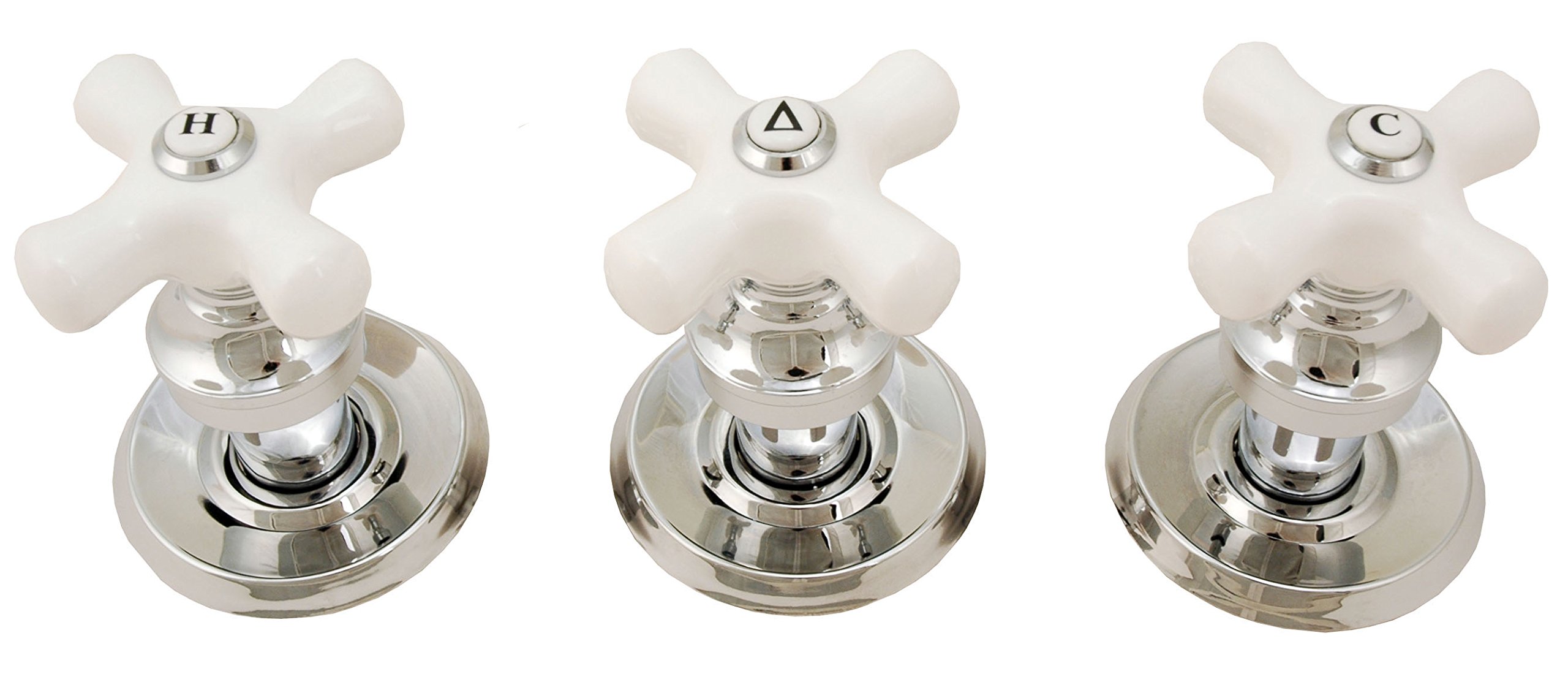 Plumb USA 38800 Trim Kit for 3-Handle Shower Valve with Porcelain Cross Handles - Chrome Finish, Compatible with Delta Washerless Showers - Perfect for Bathroom Renovation and Shower System Upgrade