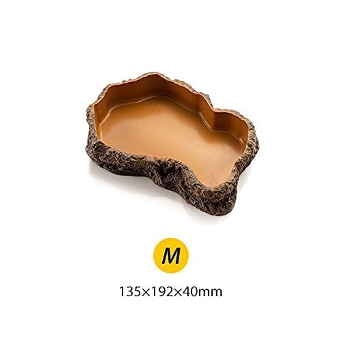 Natural Resin Reptile Feeding Bowl - Realistic Rock Design for Lizards, Toads, Tortoises & Hedgehogs - Terrarium Habitat Accessories - 7.5 x 5 x 1.6 Inches Large Brown Water & Food Dish - Perfect for Desert & Jungle Themed Enclosures