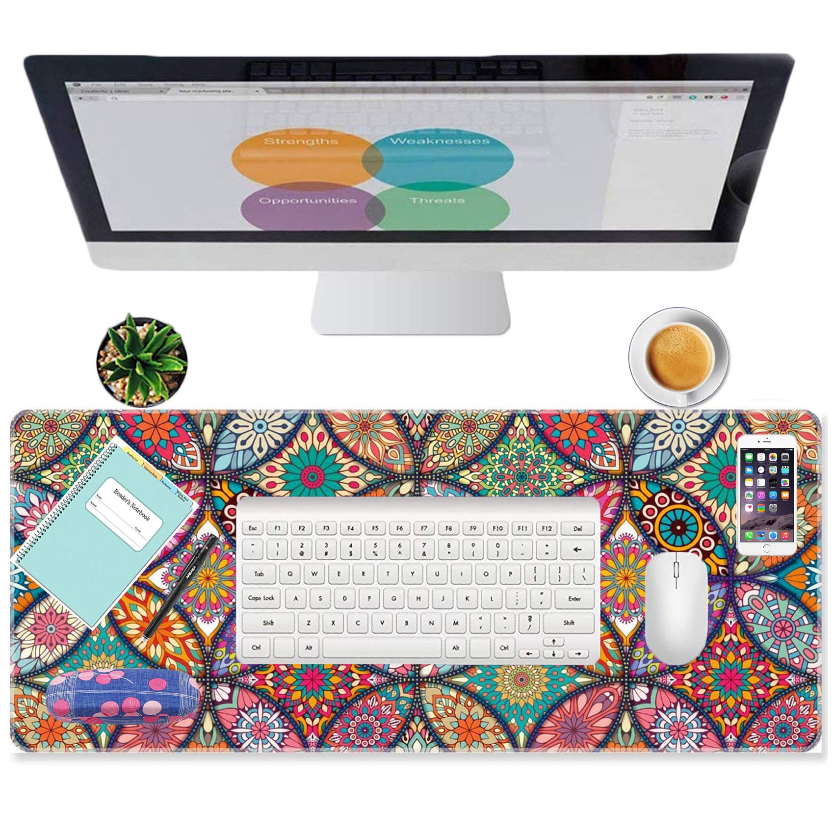 Professional Medium Gaming Mouse Pad (27.5x11.8x0.1 inches) - Non-Slip Rubber Base, Stitched Edges, Vibrant Floral Design - Perfect for PC Gaming, Office Work & Home Computer Setup