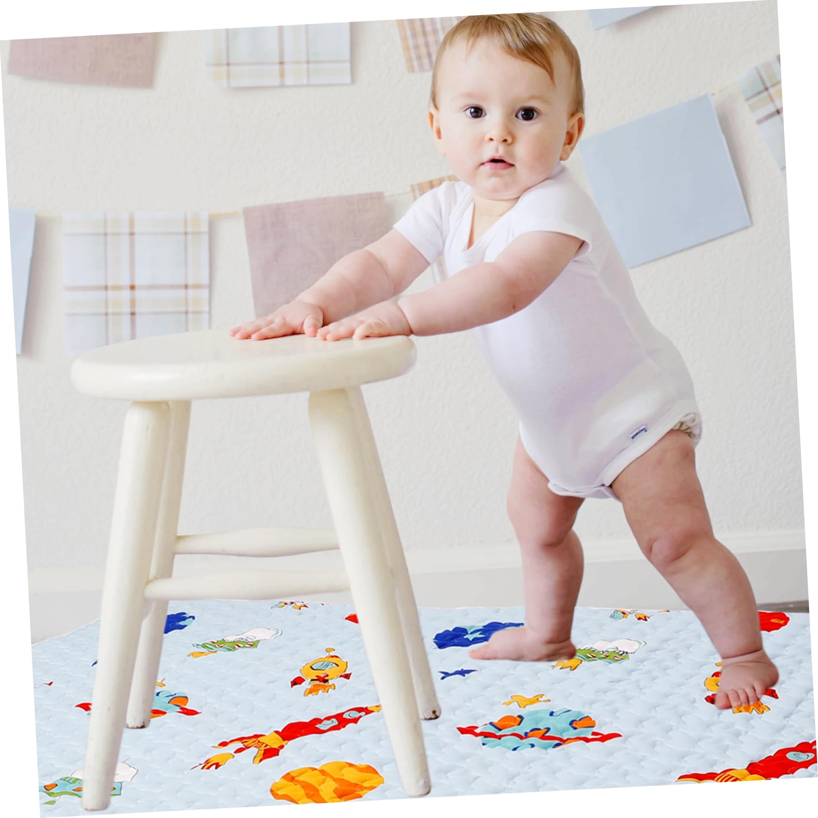 GLSTOY Baby Play Mat - 100x130cm Soft Cotton Crawling Mat for Infants & Toddlers | Non-Slip Playpen Mat for Nursery, Living Room & Daycare (Blue)
