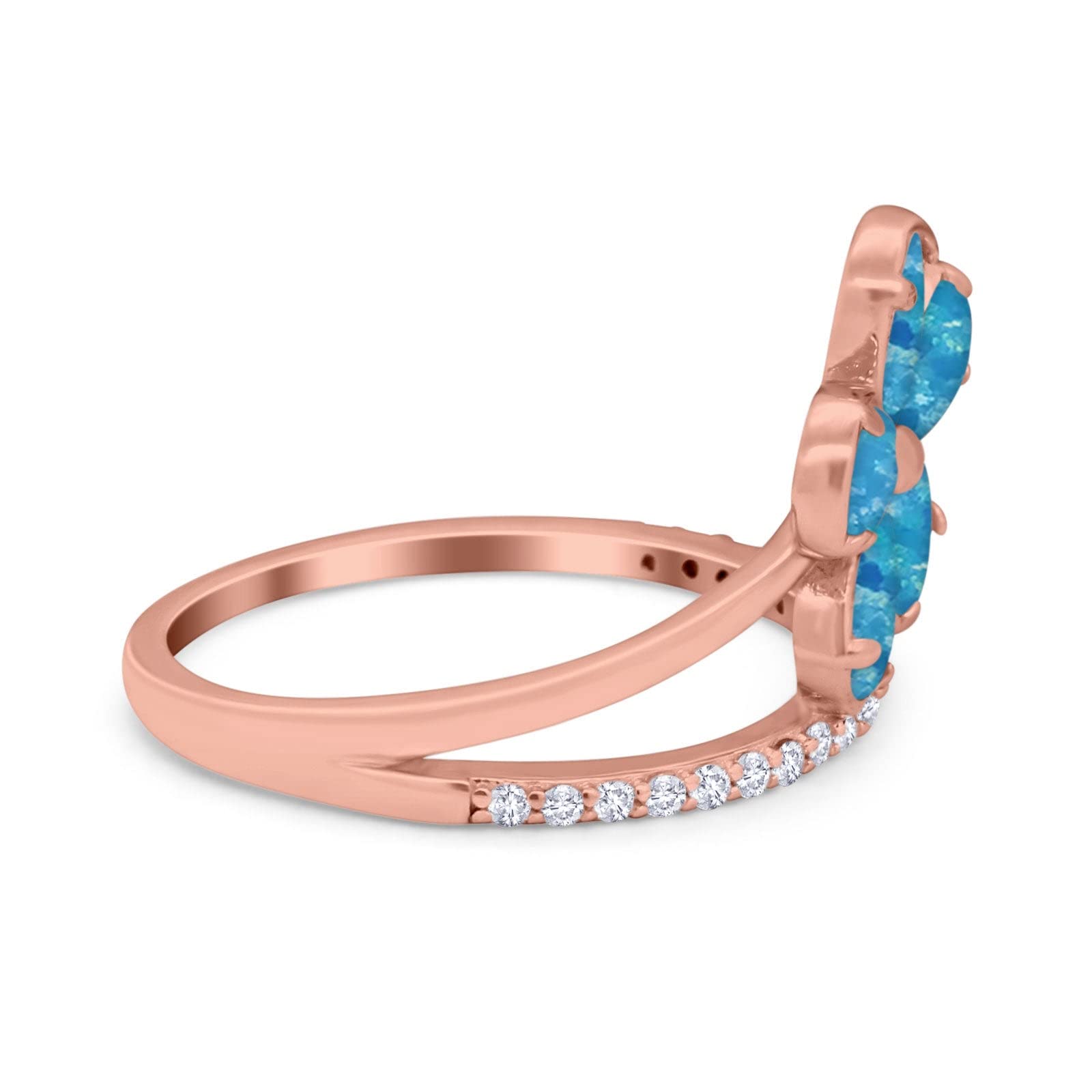 Blue Apple Co. 925 Sterling Silver Plumeria Flower Ring with Teardrop Simulated Opal & Round Cubic Zirconia - Elegant Hawaiian Style Jewelry for Women, Perfect for Beach Weddings, Vacations & Summer Fashion