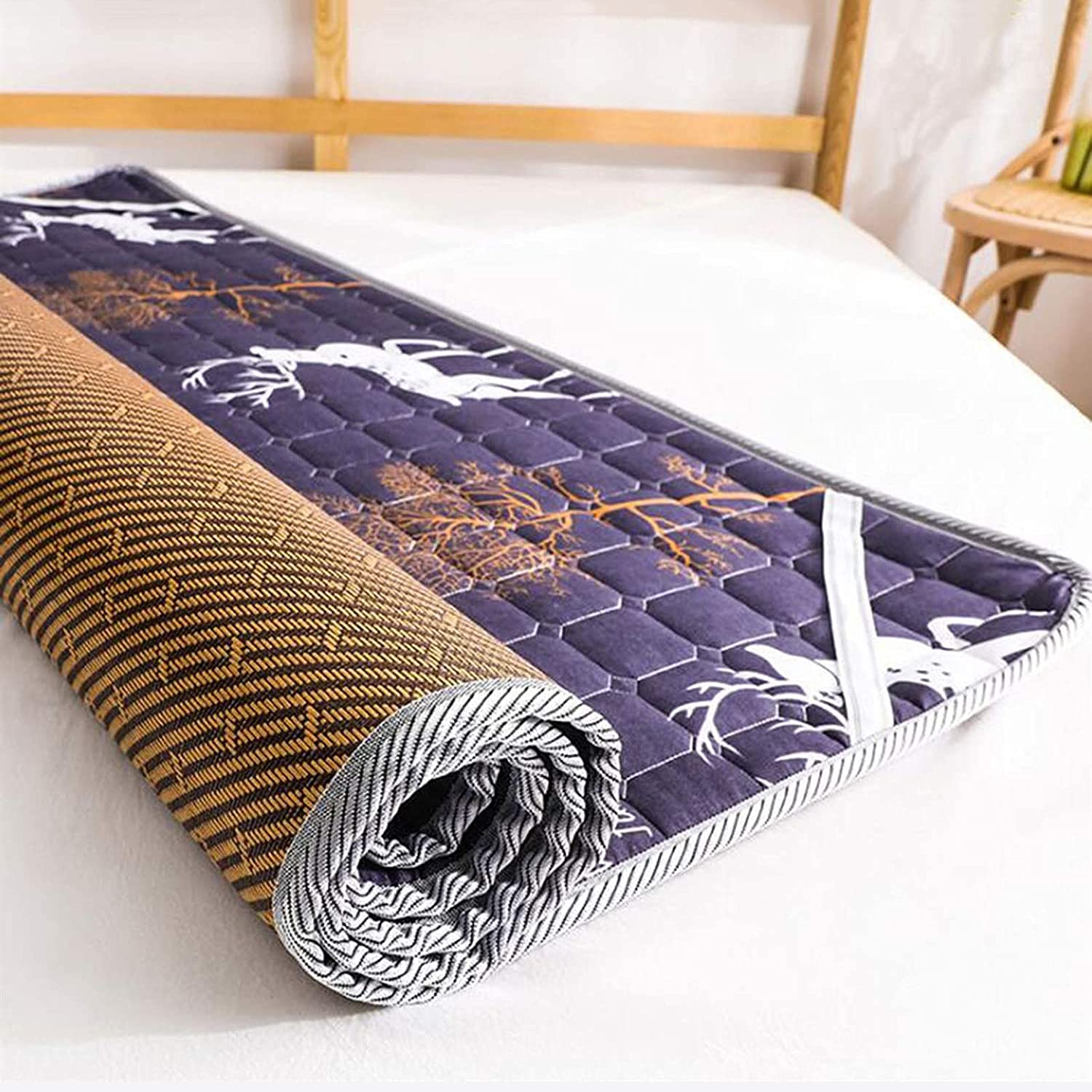 YAYONG Summer Sleeping Mat - Ice Silk Cooling Bamboo Mat for Hot Weather, Foldable & Reversible Rattan Mat for Winter & Summer Use - Perfect for Camping, Travel, and Home Comfort