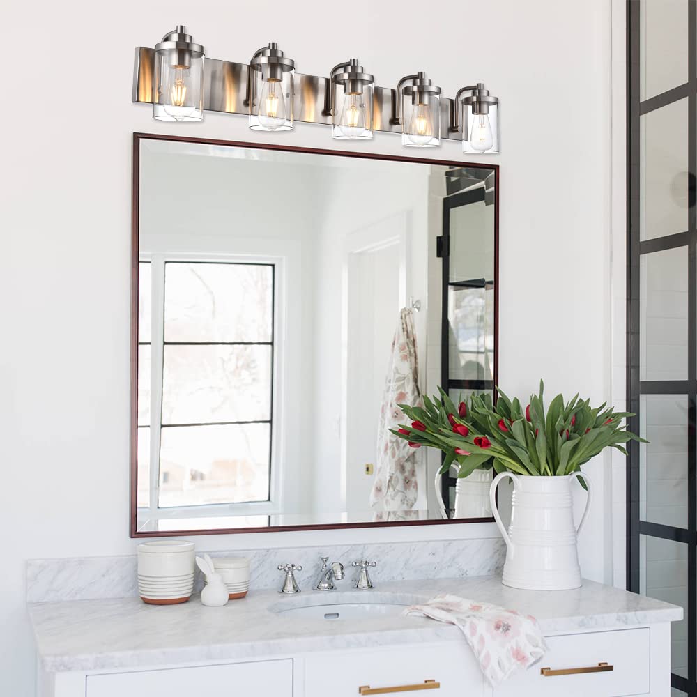 Farmhouse Bathroom Vanity Light Fixtures - Brushed Nickel Wall Sconce Lighting for Mirror, Modern Bathroom Vanity Lights for Bedroom, Kitchen & Living Room - Perfect for Bathroom Makeovers, Bedroom Accent Lighting & Kitchen Decor