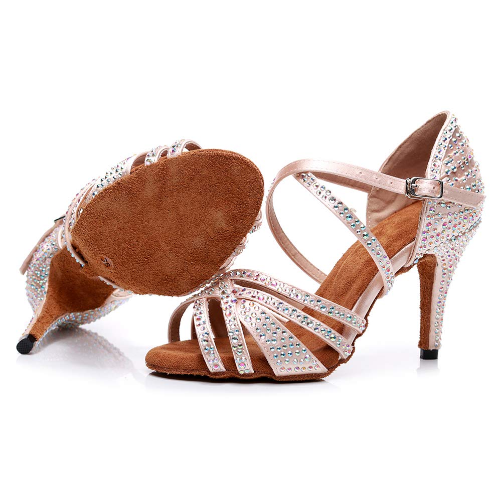HIPPOSEUS Women's Rhinestone Ballroom Dance Shoes - Latin Salsa Social Wedding Performance Shoes (Model 7167) | Perfect for Competition, Practice & Special Occasions