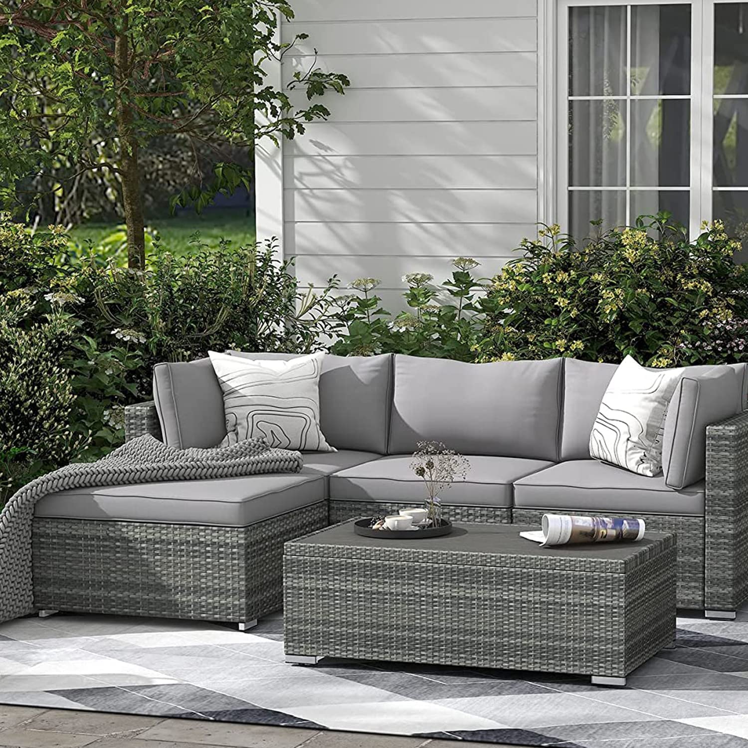 9 Pack Outdoor Patio Cushion Covers Set - Replacement Covers for 5-Piece 4-Seater Wicker Rattan Sectional Sofa (Gray, Cover Only, Large Size) - Perfect for Backyard, Deck, Poolside & Garden Furniture Protection