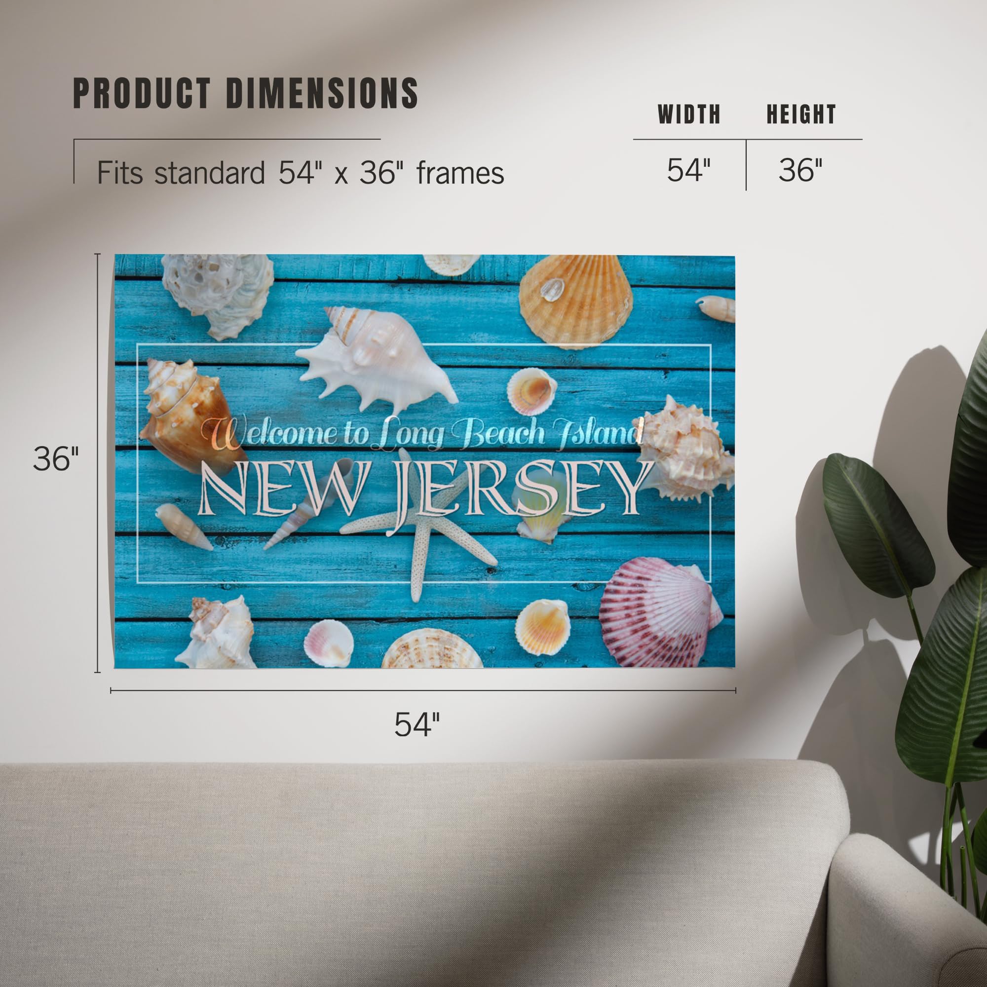 Lantern Press 36x54 Inch Giclee Art Print - Long Beach Island New Jersey Coastal Wall Decor with Seashells | Perfect for Beach House, Living Room & Office Decor