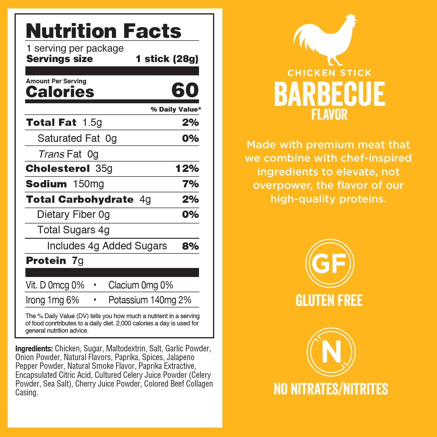 Chef's Cut Chicken Snack Sticks - Barbecue Flavor, High Protein, Low Calorie (7g Protein, 60 Cal), Gluten Free, Individually Wrapped - 1oz (16 Pack) | Perfect for Keto Diet, Gym Workout, Camping & On-the-Go Snacking