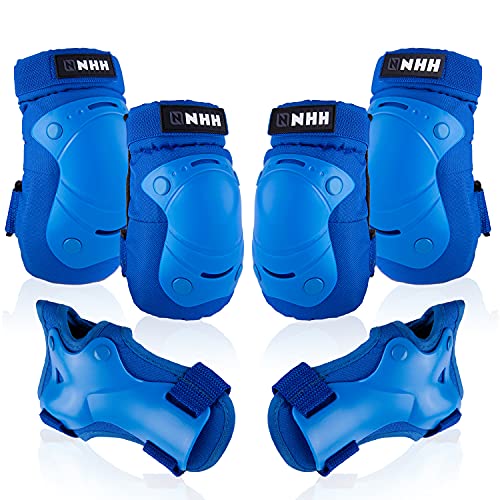 NHH 6-in-1 Skateboard Protective Gear Set - Knee Pads, Elbow Pads & Wrist Guards for Kids, Youth & Adults (Blue, Large) - Perfect for Skateboarding, Roller Skating & Scooter Riding Safety