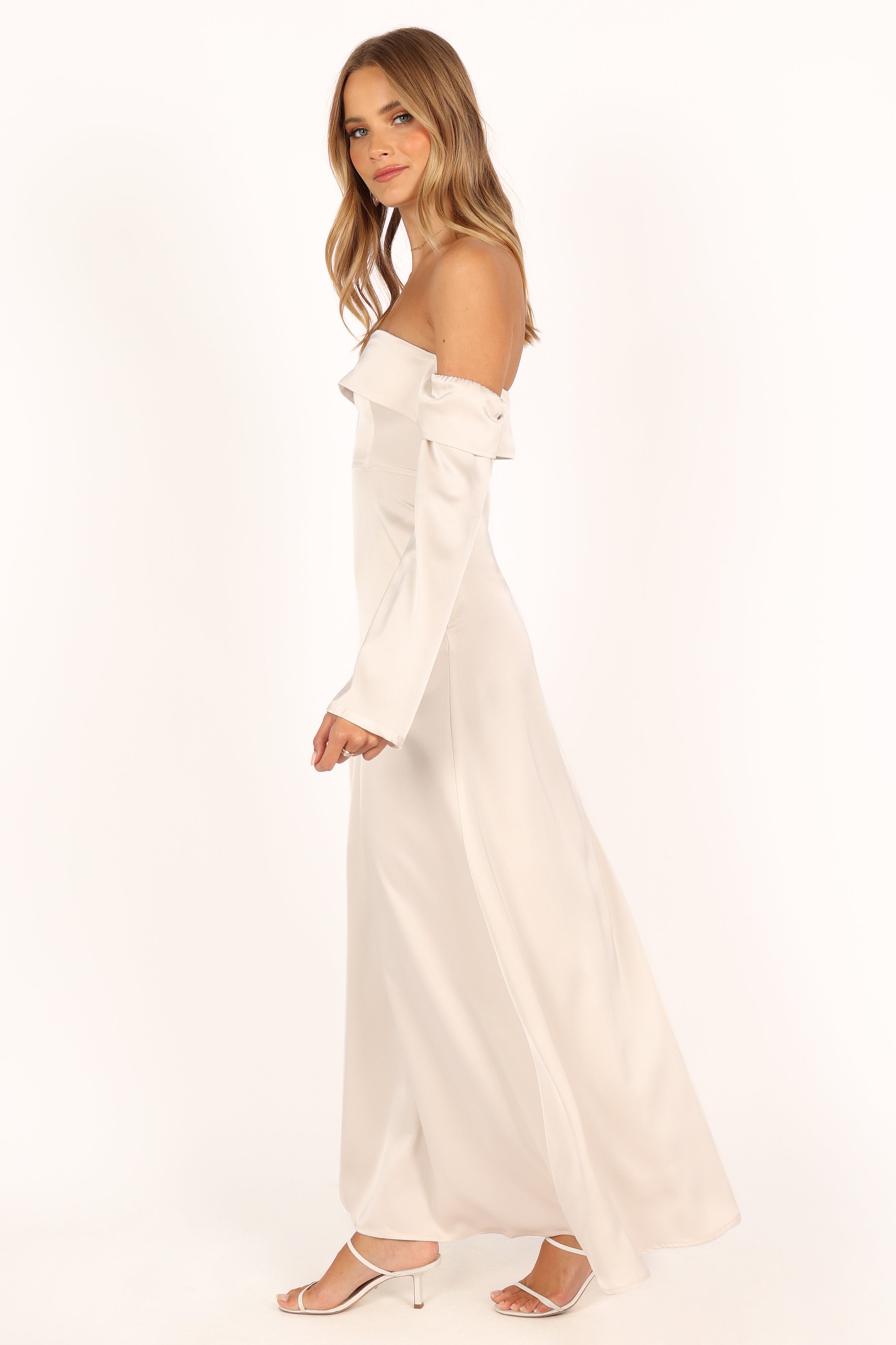 Gigi Off Shoulder Maxi Dress in Cream - Elegant Summer Beach Wedding Party Gown for Women