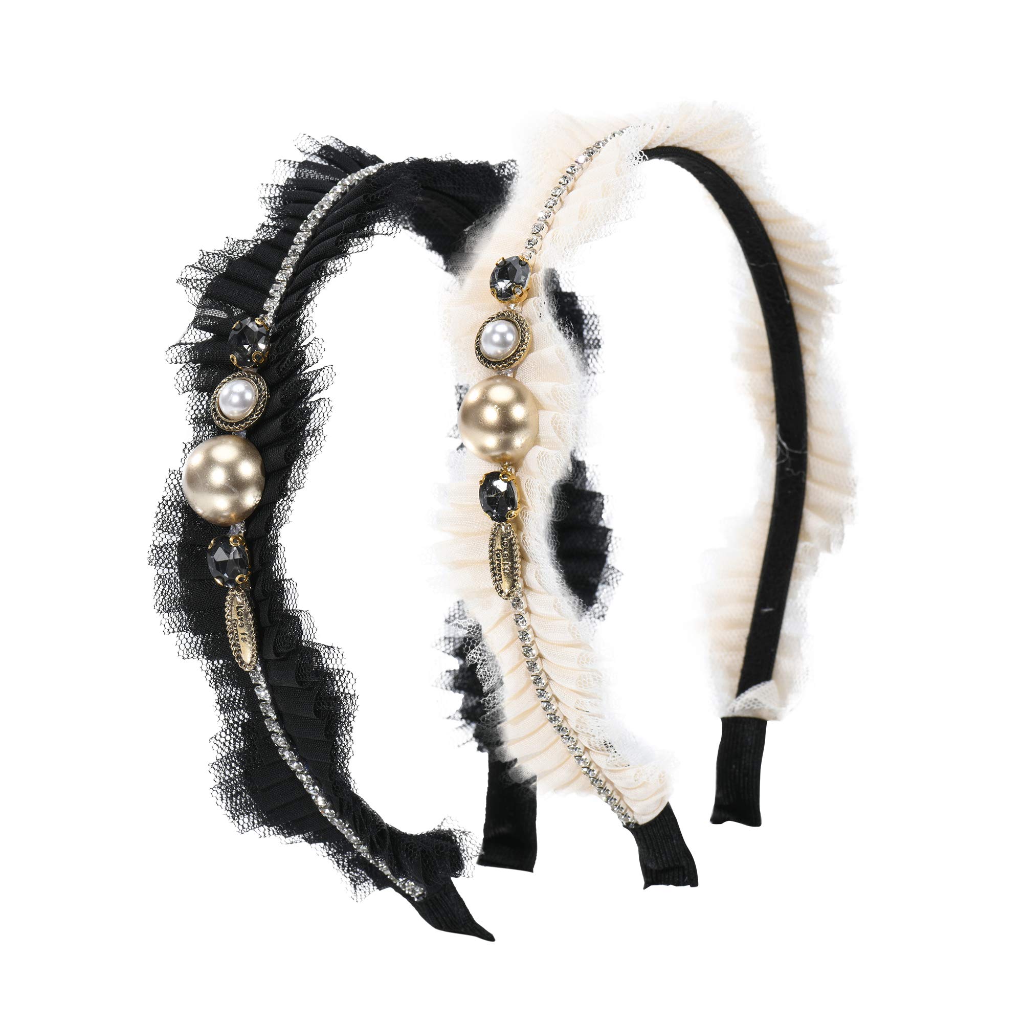 Elegant Jeweled Beaded Headbands for Women - Black & White Lace Hair Accessories | Perfect for Weddings, Parties & Everyday Fashion