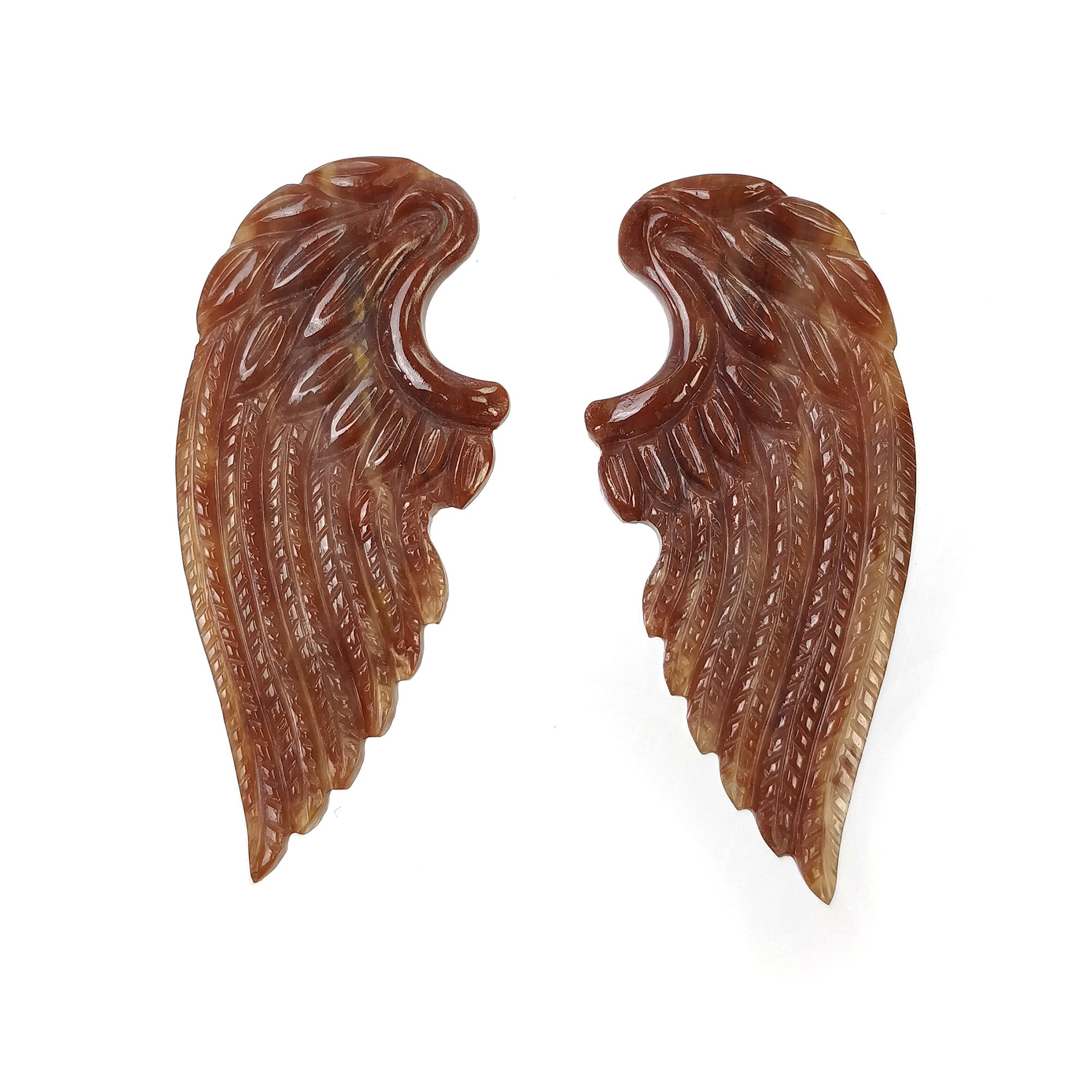 Natural Botswana Agate Gemstone Wing Carving - 50.95cts Untreated Hand Carved Pair (52x23mm) for Jewelry Making, Meditation & Home Decor