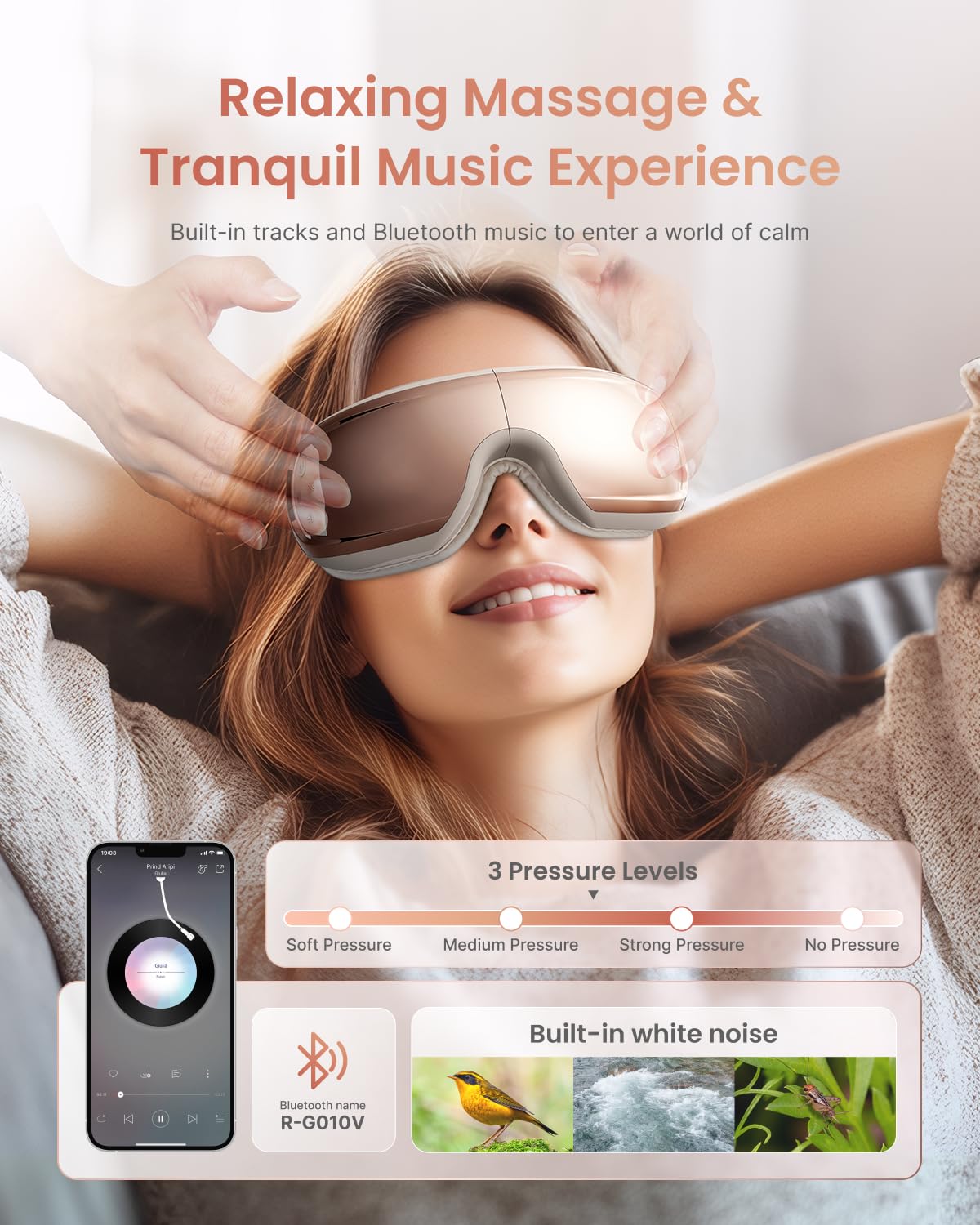 RENPHO Eye Massager with Heat & Cooling - FSA/HSA Eligible, Bluetooth Voice Control, Ice Pack & Rose Eye Mask - Perfect for Migraine Relief, Relaxation & Sleep - Great Mothers Day & Birthday Gift for Women (Home & Office Use)