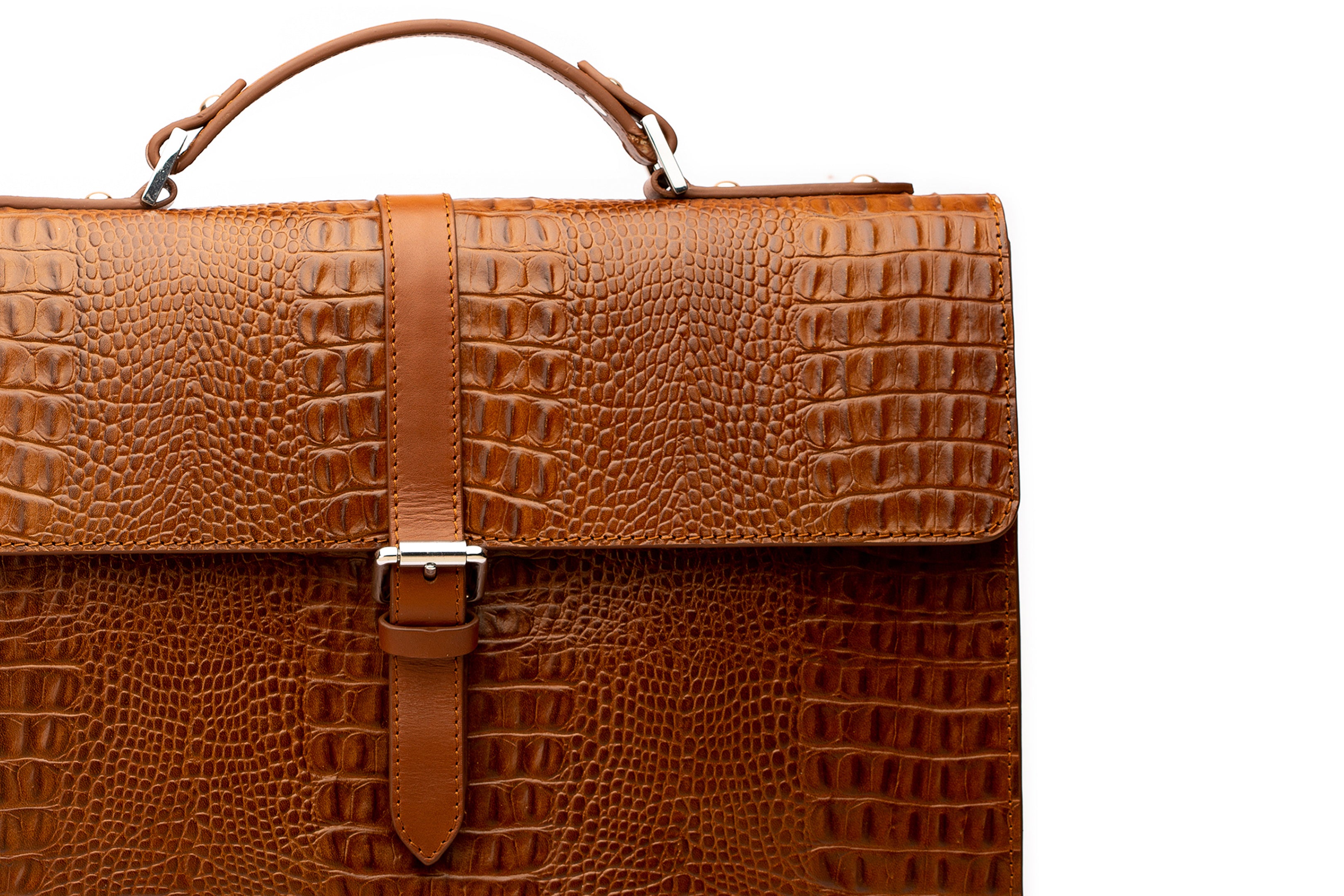 Premium Genuine Leather Laptop Briefcase - Crocodile Embossed Brown Business Bag for Men & Women | Perfect for Office, Travel & Professional Meetings