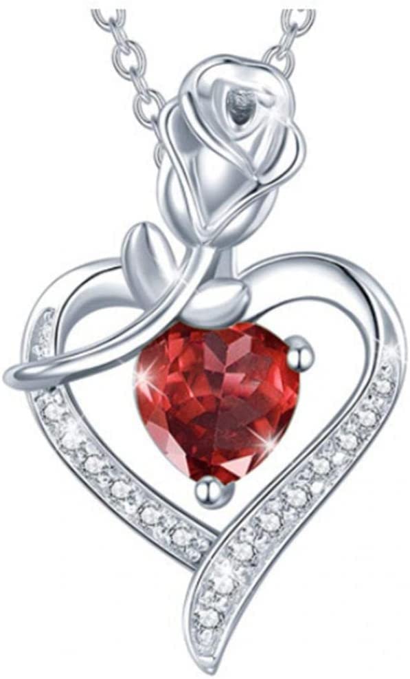 Rose Heart Necklace with Zircon & Purple Crystal Pendant - Elegant Wedding, Engagement Jewelry Gift for Women - Perfect for Anniversaries, Valentine's Day & Romantic Occasions