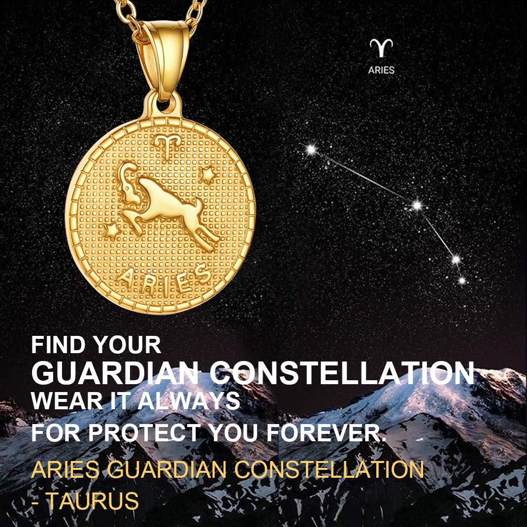 GOLDCHIC Zodiac Necklace for Women & Men - 14K Gold Plated Constellation Coin Pendant, Horoscope Astrology Jewelry Gift - Perfect for Birthdays, Anniversaries & Spiritual Protection