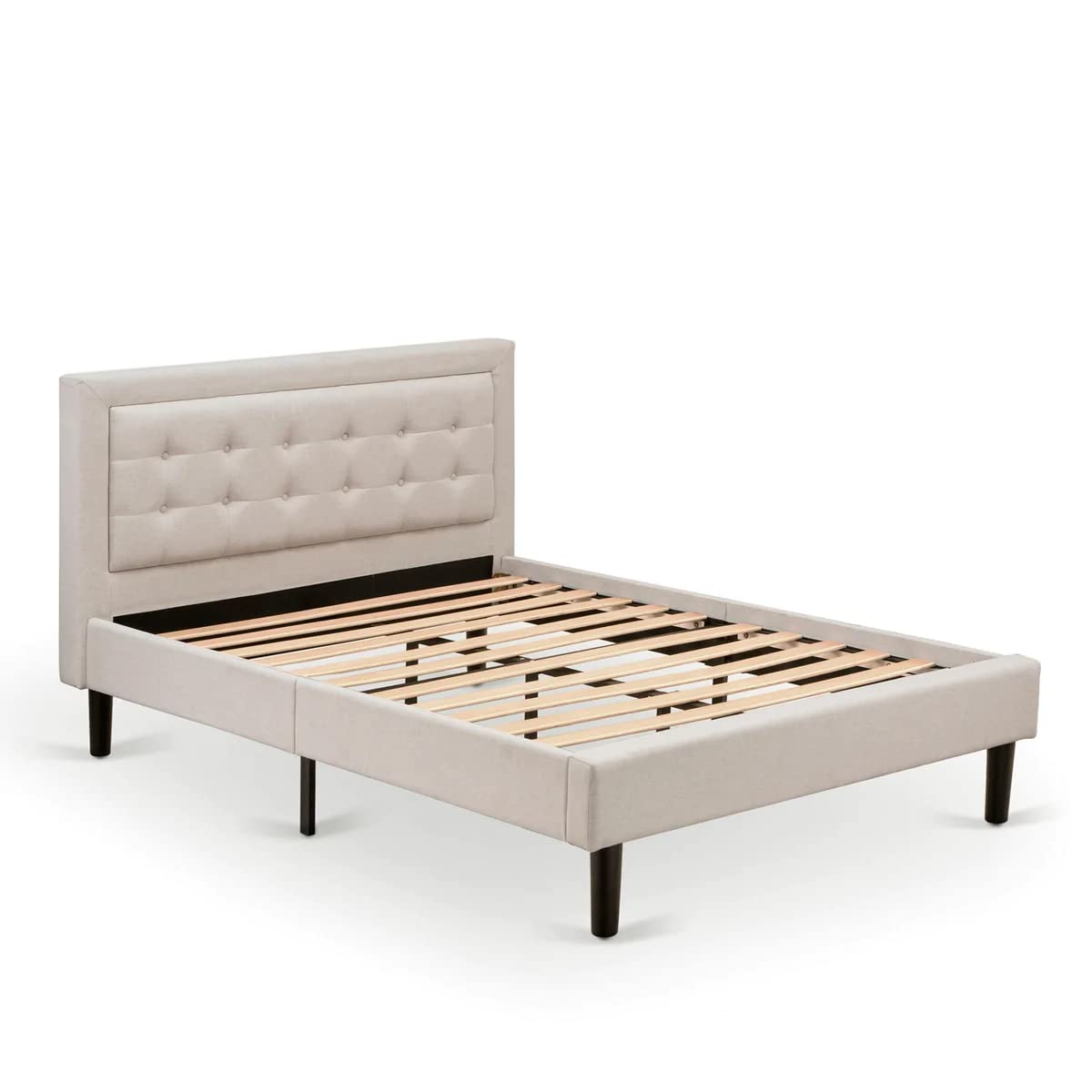 East West Furniture FN08F-1VL14 2-Piece Full Size Platform Bed Frame with Nightstand - Sturdy Beige Linen Fabric Bedroom Set for Modern Homes | Perfect for Small Spaces & Guest Rooms