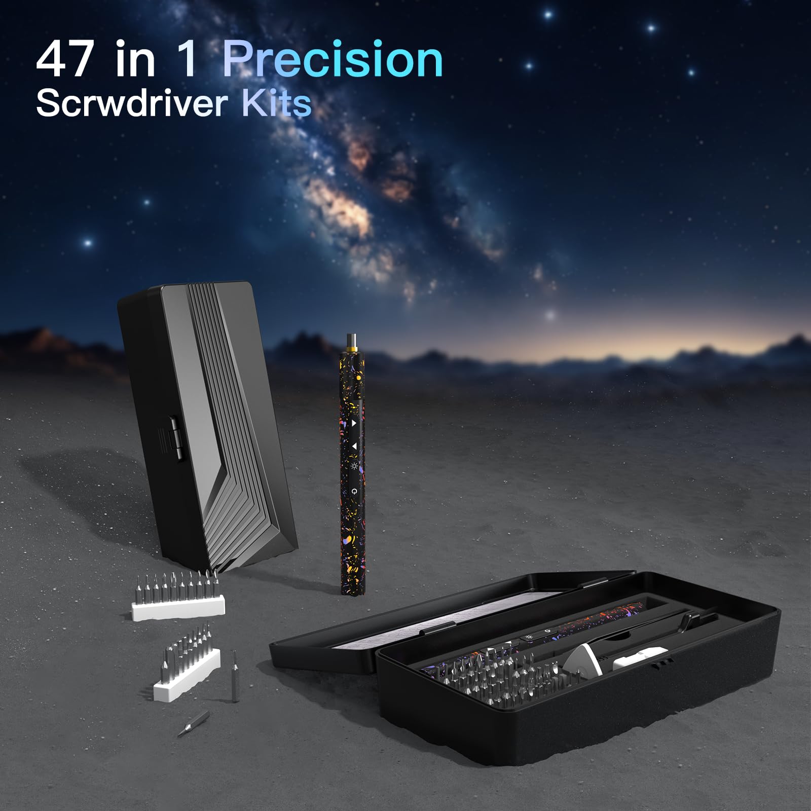 47-in-1 Rechargeable Electric Screwdriver Kit with 40 Magnetic Bits - Mini Cordless Power Screwdriver for Electronics, Cameras, Phones & DIY Projects