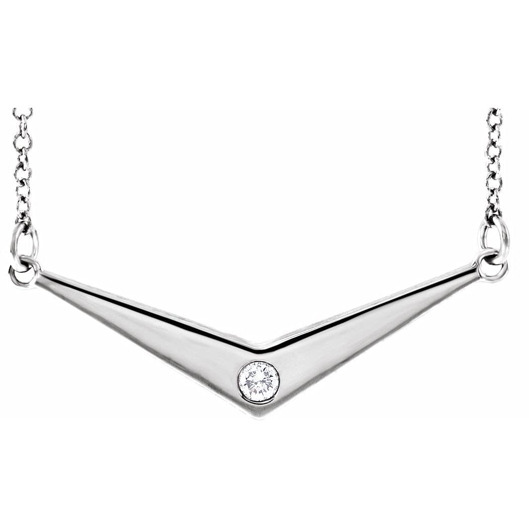 925 Sterling Silver Polished 0.03 Carat Diamond V-Shaped Necklace for Women - Elegant Jewelry Gift for Anniversary, Valentine's Day & Special Occasions