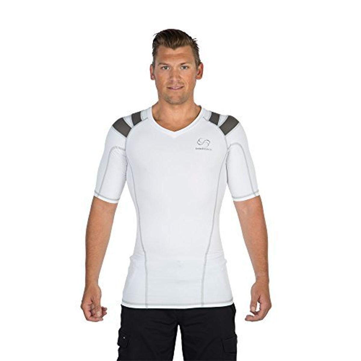 IntelliSkin Found Shirt V - Men's Performance Compression Shirt, Large Size, White Color - Ideal for Workouts, Running & Athletic Training