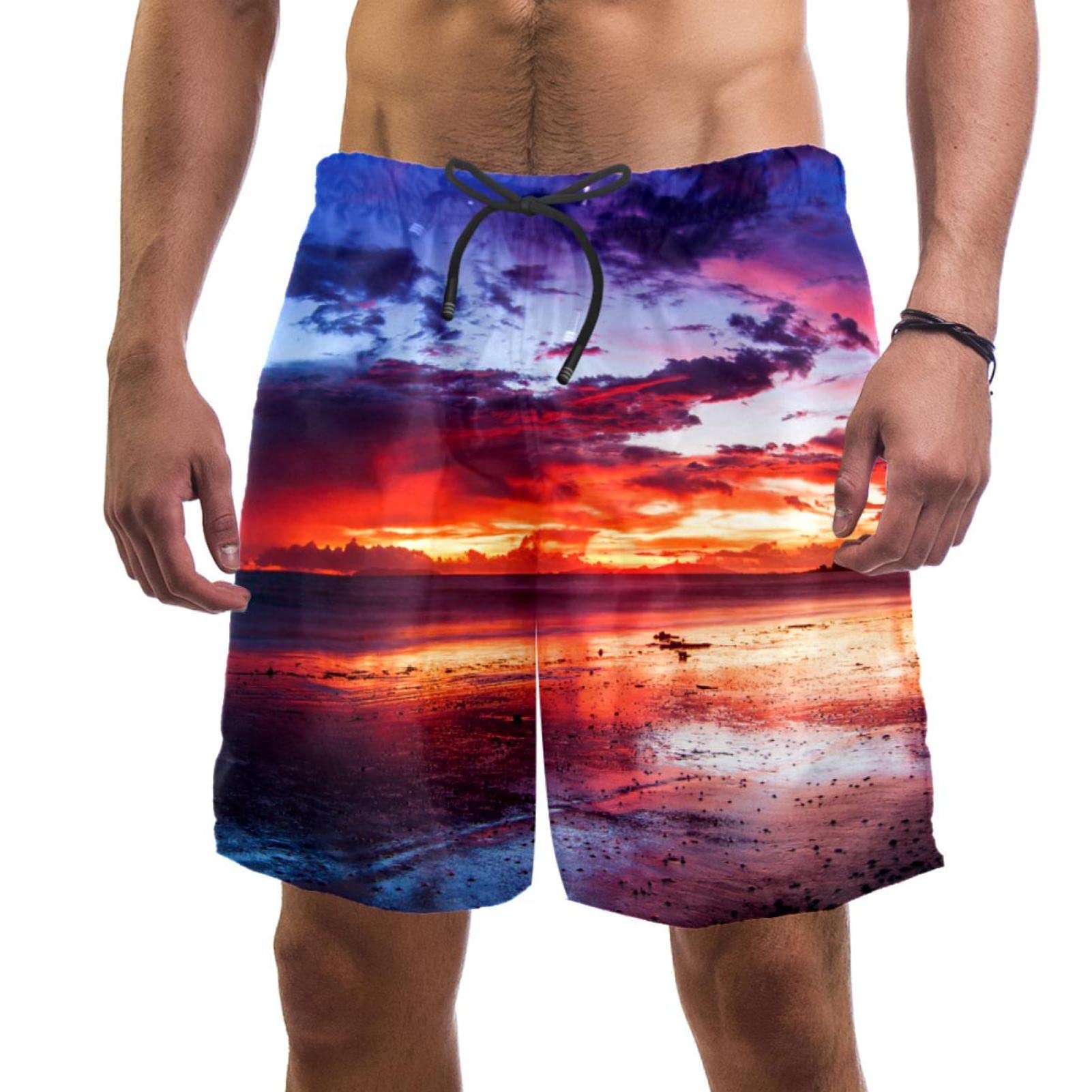 **Men's Quick Dry Swim Trunks with Mesh Lining & Pockets - Lightweight Beach Shorts for Swimming, Surfing, and Vacation Wear**