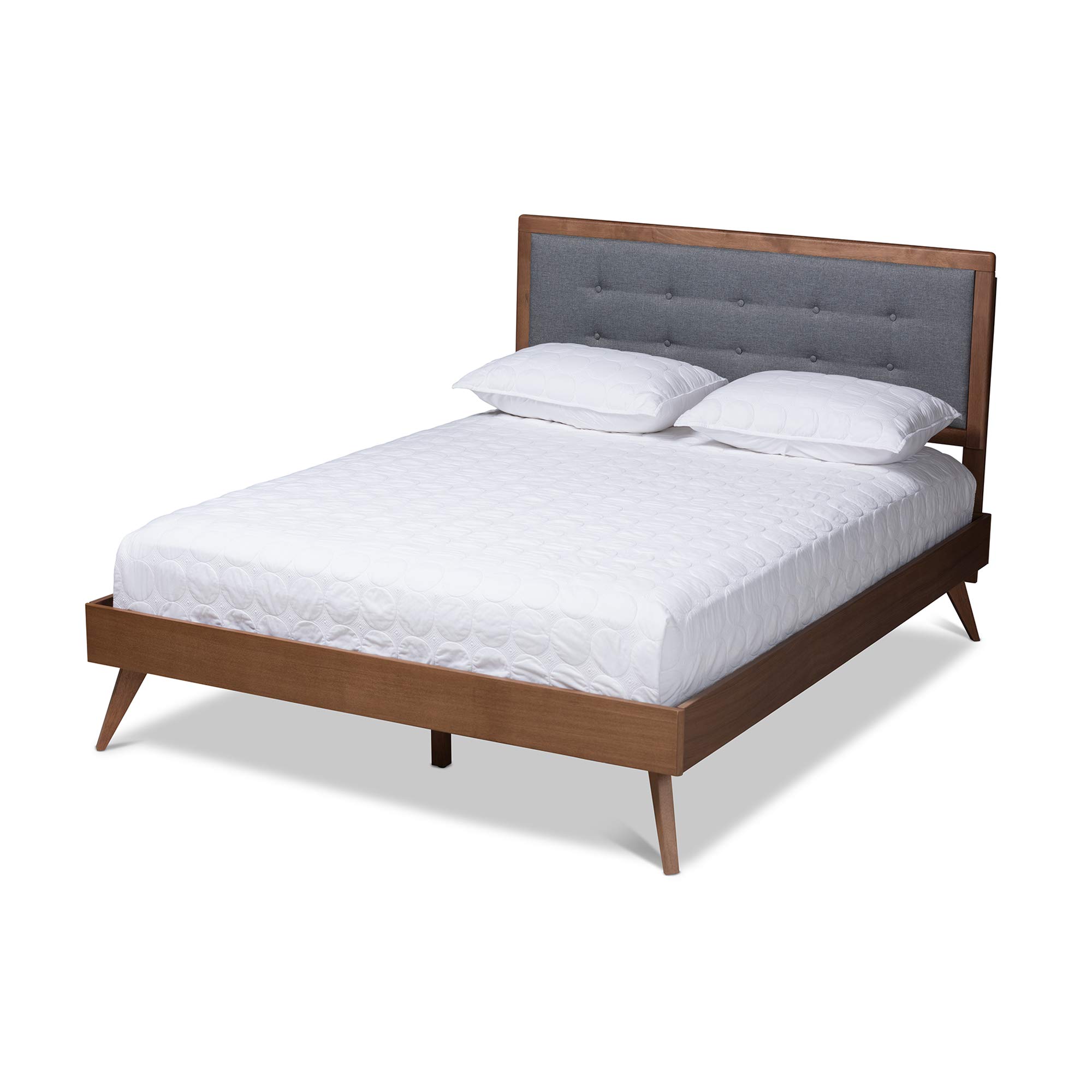 Baxton Studio Queen Size Platform Bed Frame - Dark Gray/Walnut Finish - Modern Minimalist Bedroom Furniture for Small Spaces & Apartments