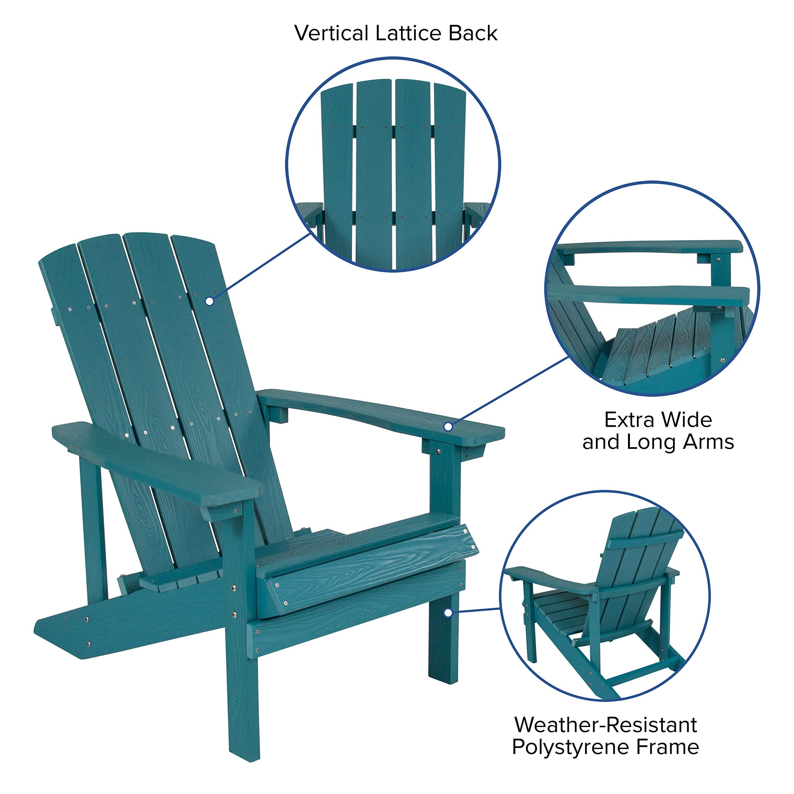 Flash Furniture Charlestown Commercial Grade Indoor/Outdoor Adirondack Chair - Weather Resistant Durable Poly Resin Deck & Patio Seating in Sea Foam Green | Perfect for Backyard, Poolside, Garden & Beach Relaxation